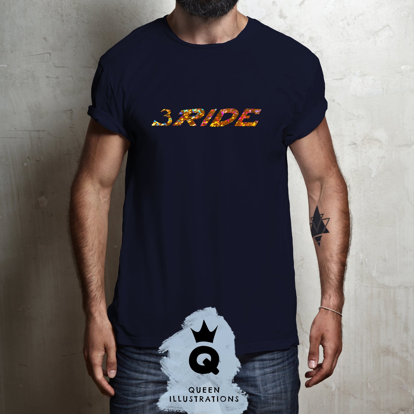 "3 RIDE" in midnight blue, gay T-shirt
