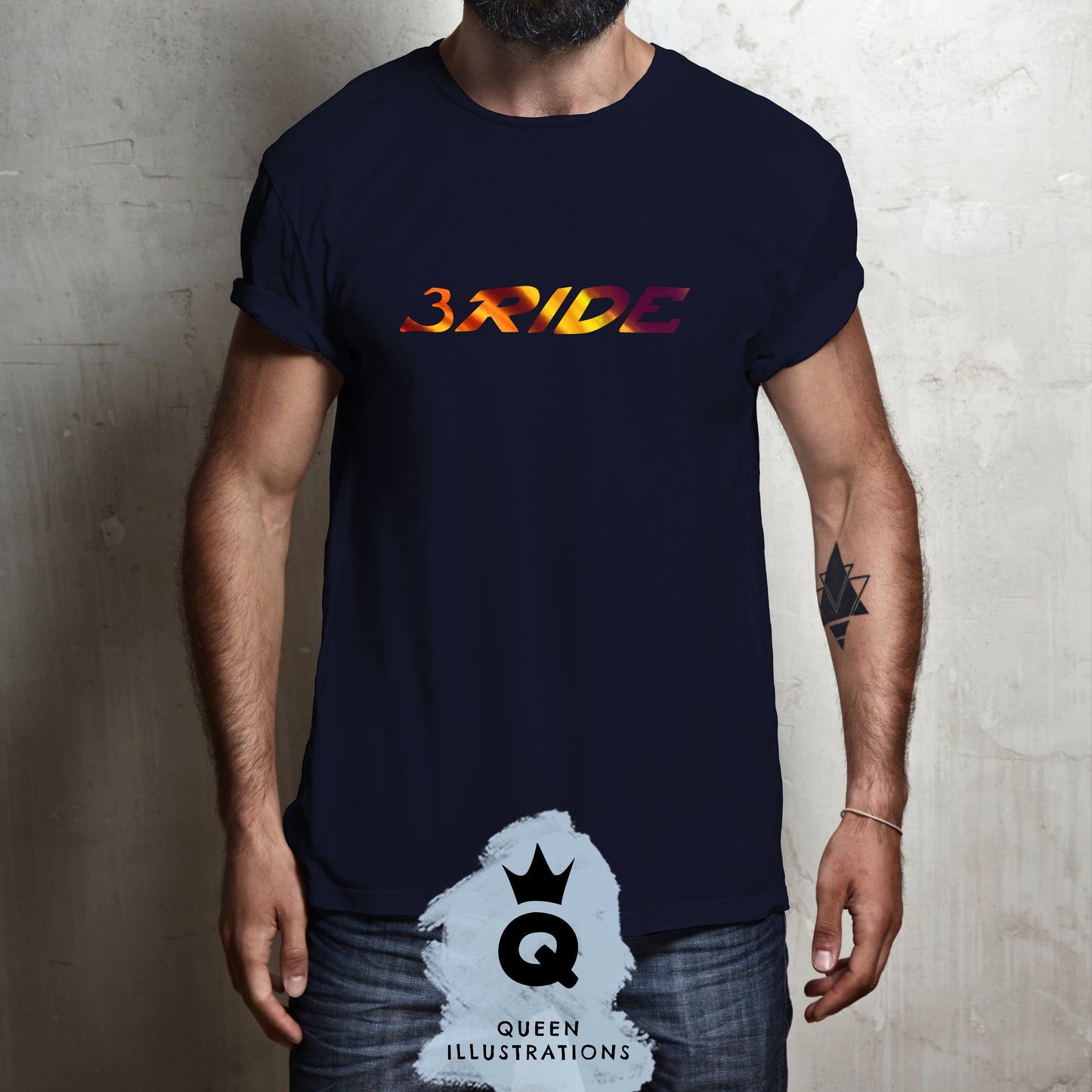 "3 RIDE" in midnight blue, gay T-shirt