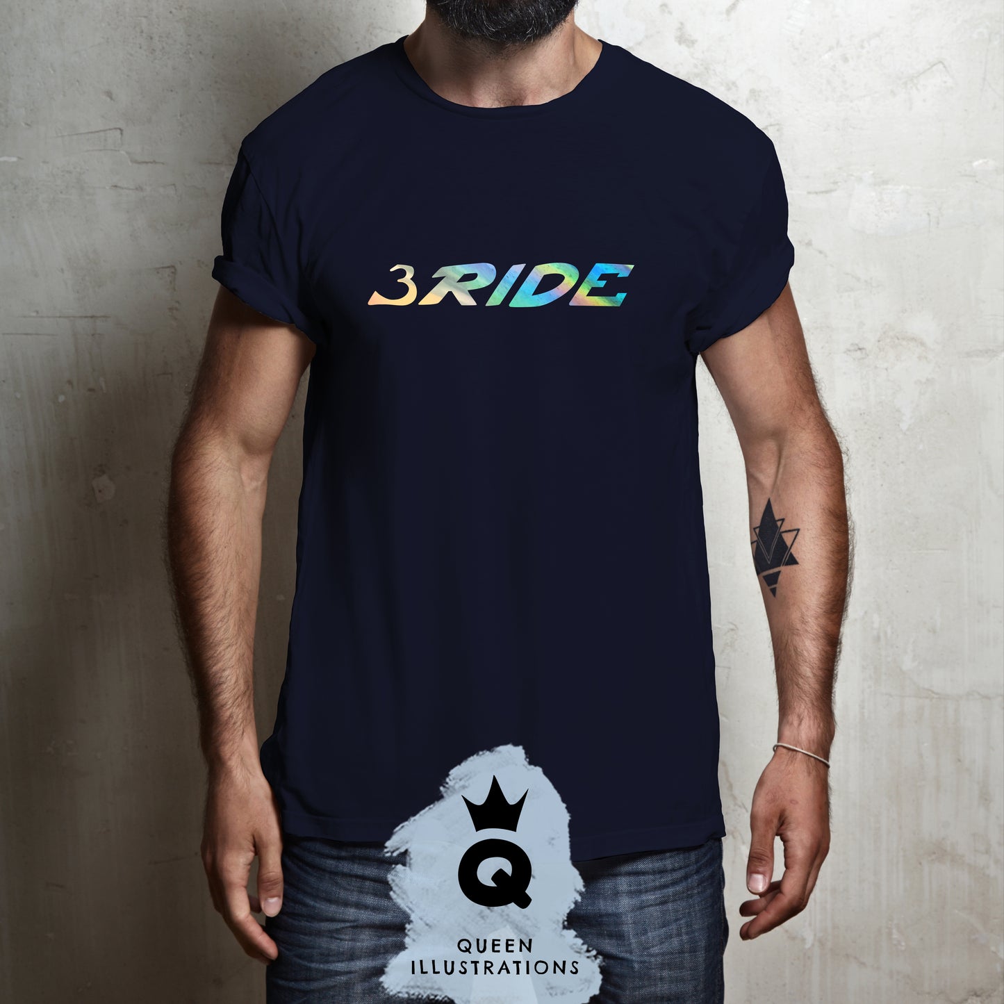 "3 RIDE" in midnight blue, gay T-shirt