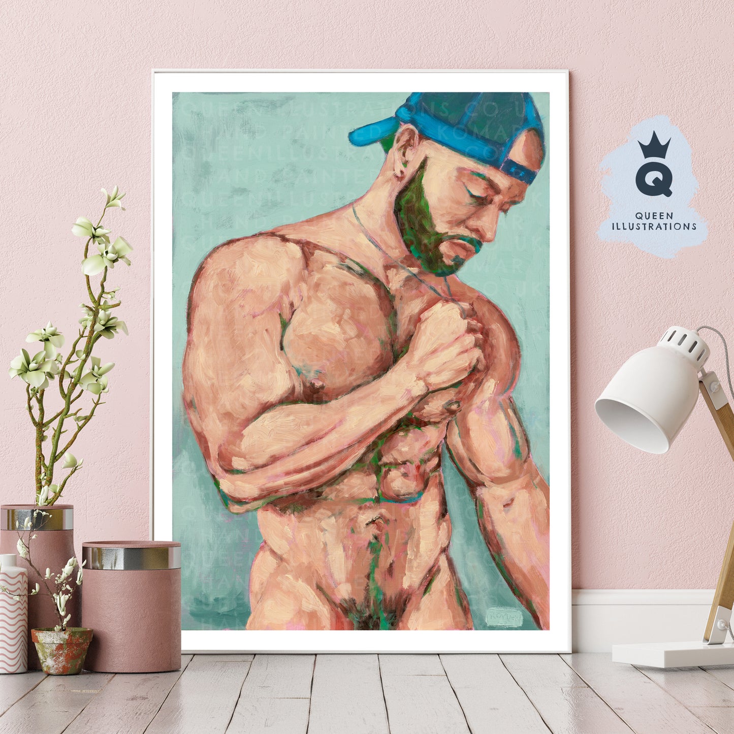 "BLUE CAP" oil painting of naked man