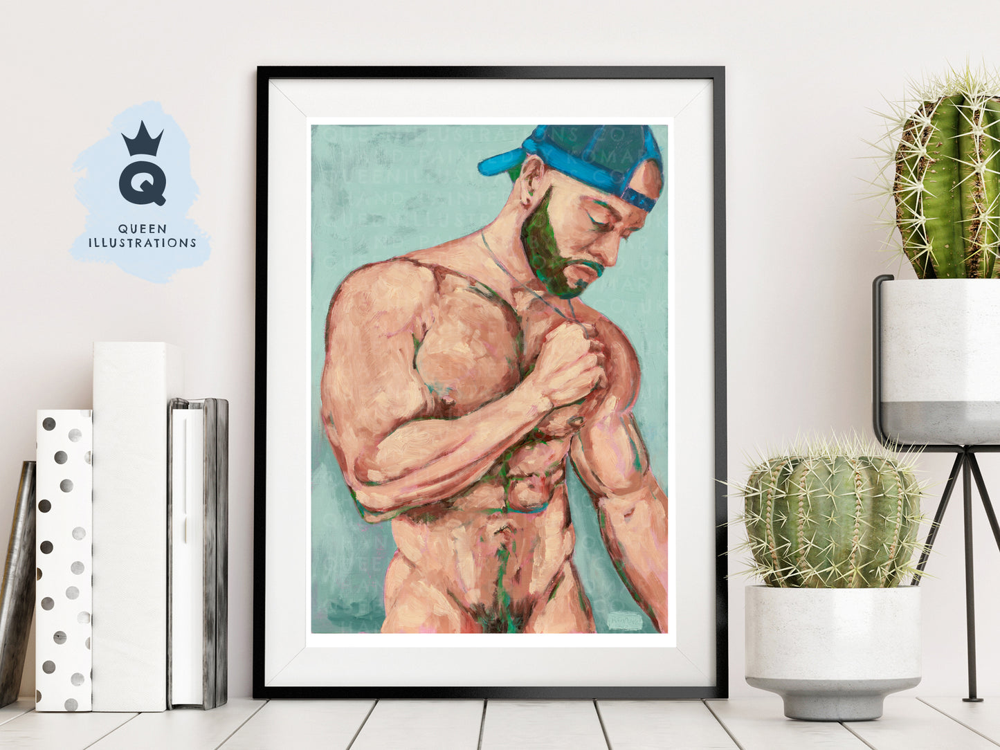 "BLUE CAP" oil painting of naked man