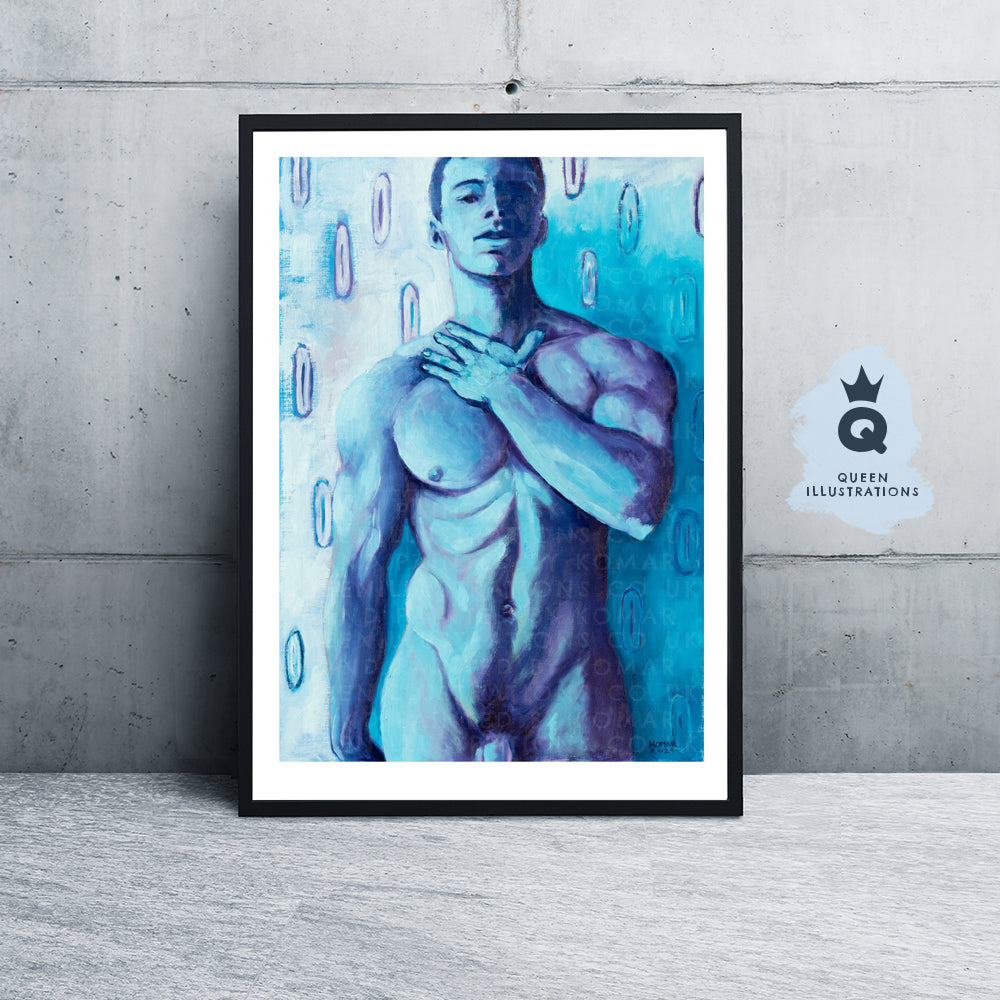 BLUE NUDE contemporary oil painting of a young man - Homoerotic Art Print