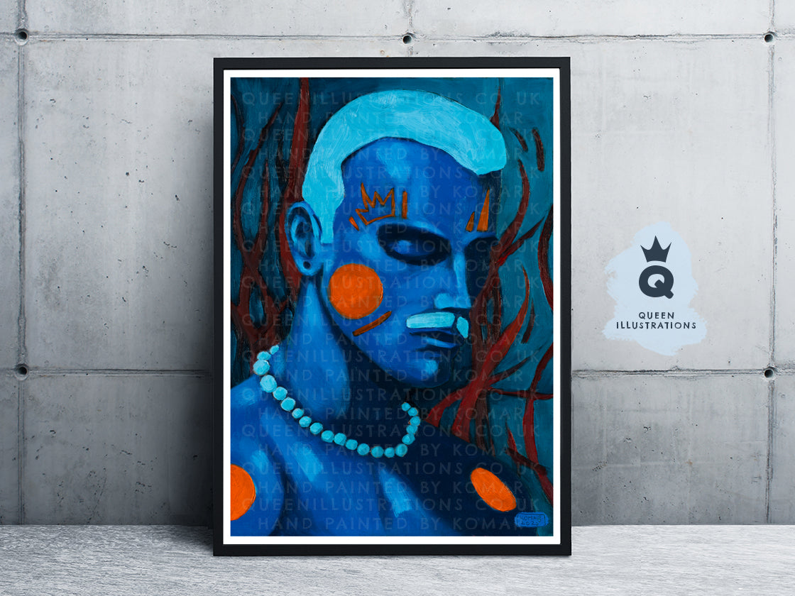 "BLUE PEARLS" Romantic, fantasy portrait of a young man wearing a blue pearl neckless.
