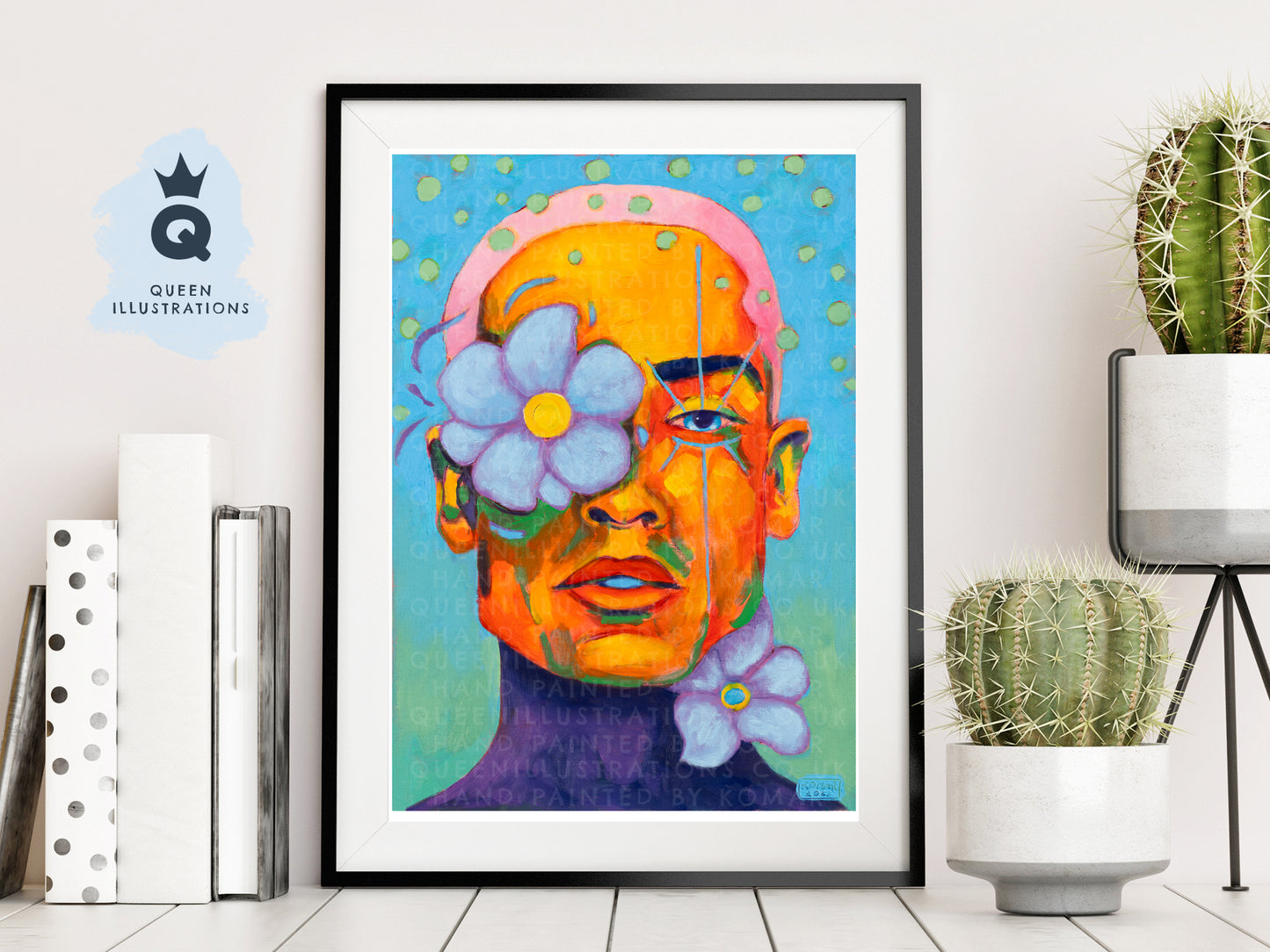 "BLUE POPPY" Romantic, fantasy portrait of a young man with blue poppy flowers.