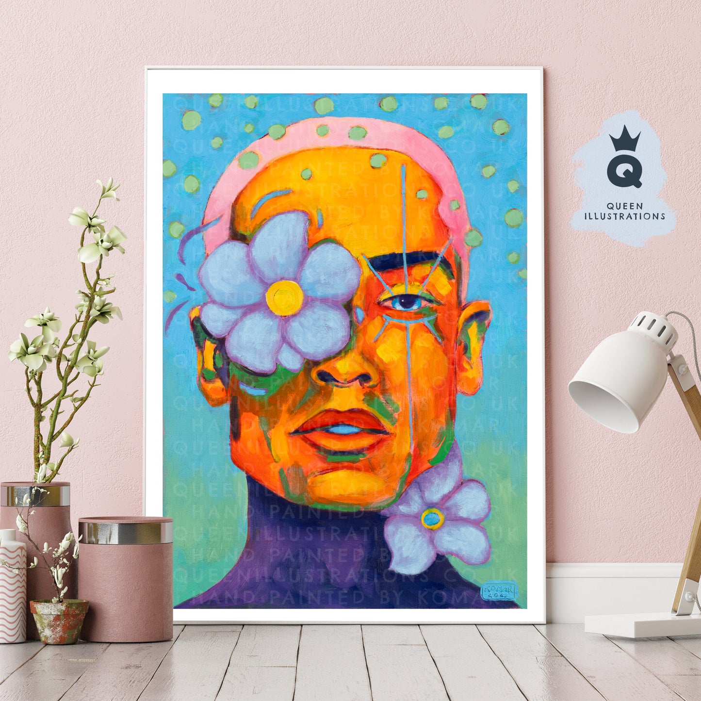 "BLUE POPPY" Romantic, fantasy portrait of a young man with blue poppy flowers.