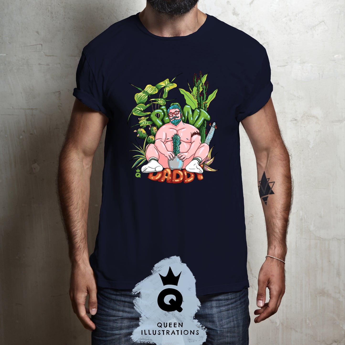 "Body Positive Plant Daddy" in midnight blue, gay T-shirt