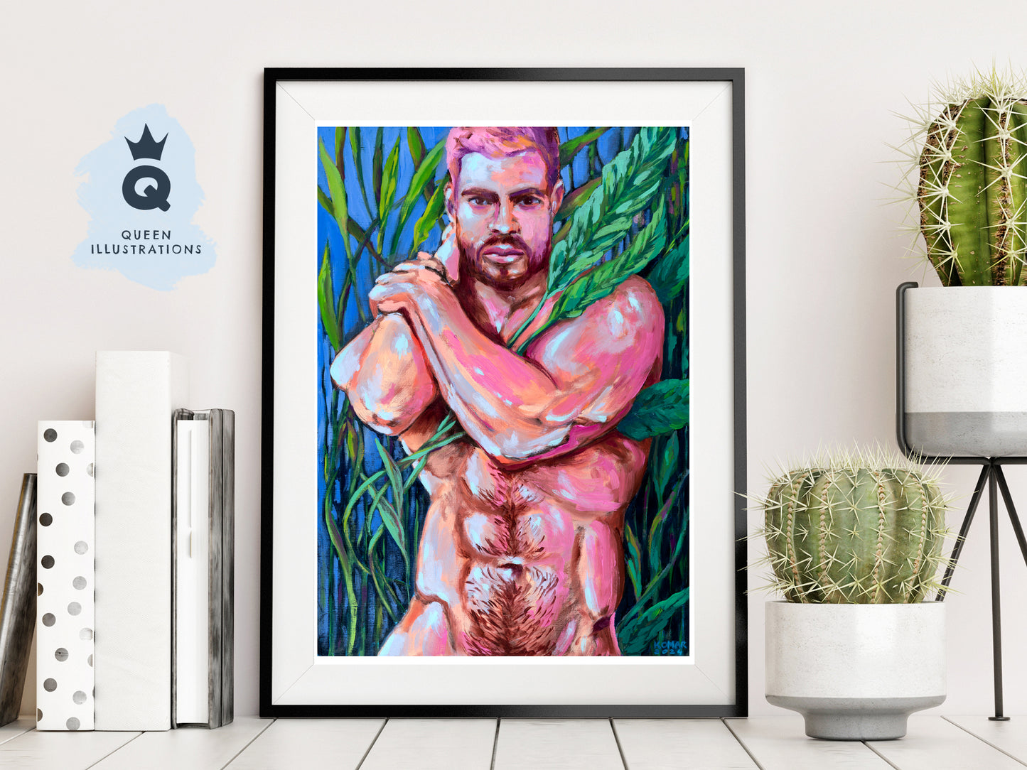 BOY WITH PLANTS , contemporary oil painting of a young man - Homoerotic Art Print