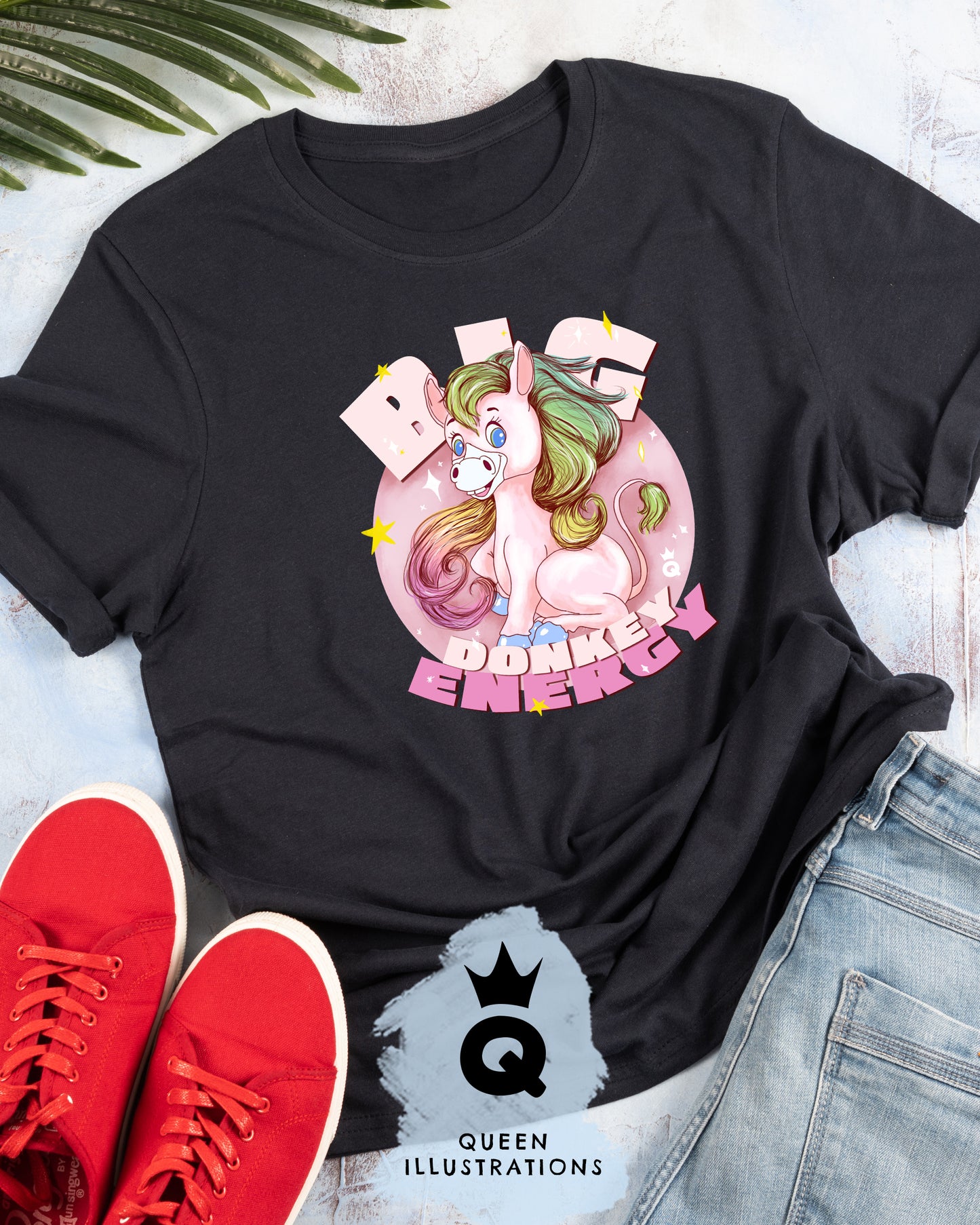 BIG DONKEY ENERGY, gay kawaii T-shirt, cute donkey rainbow hair,