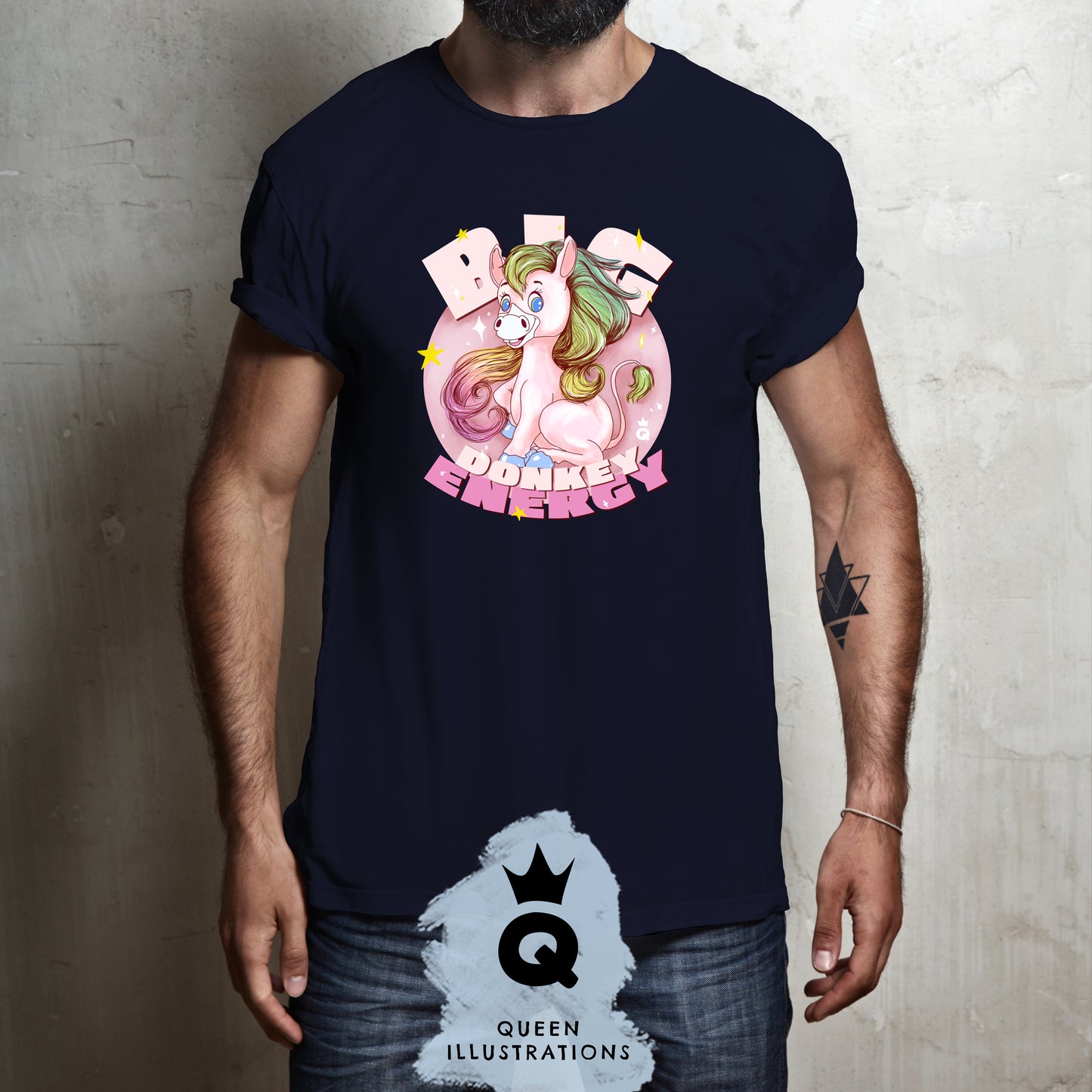 BIG DONKEY ENERGY, gay kawaii T-shirt, cute donkey rainbow hair,