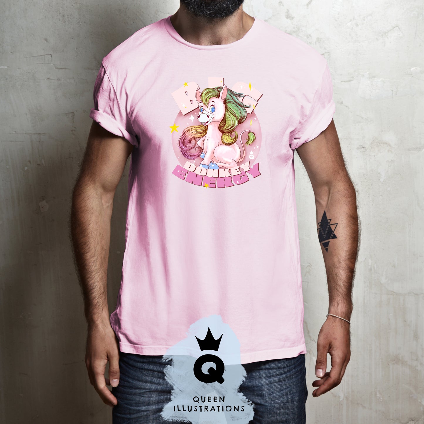 BIG DONKEY ENERGY, gay kawaii T-shirt, cute donkey rainbow hair,