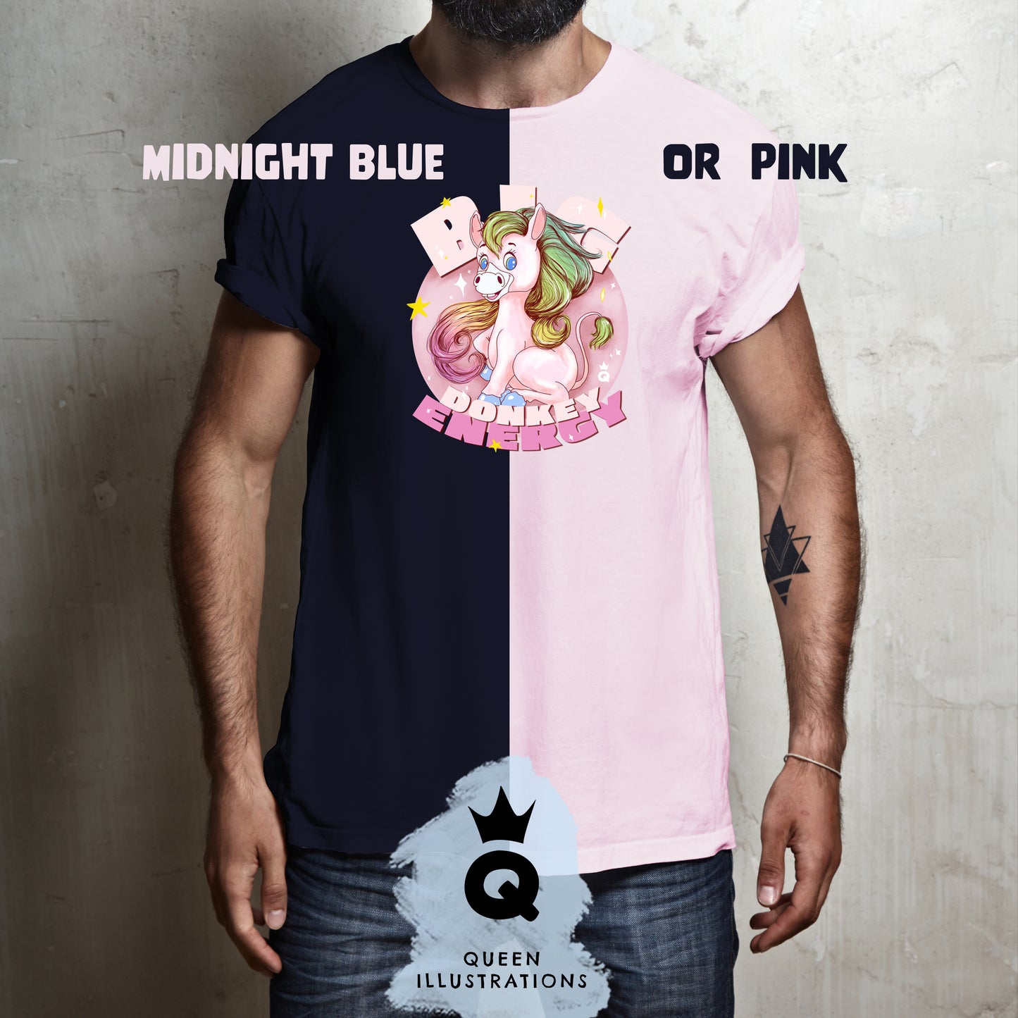 BIG DONKEY ENERGY, gay kawaii T-shirt, cute donkey rainbow hair,
