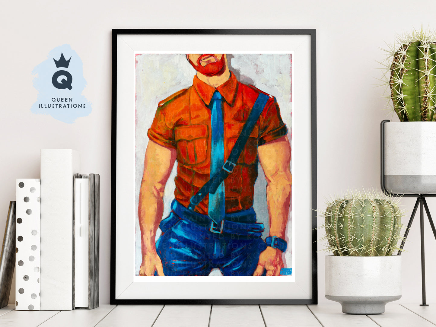 "GINGER WOLF" oil painting of a ginger man wearing an orange uniform