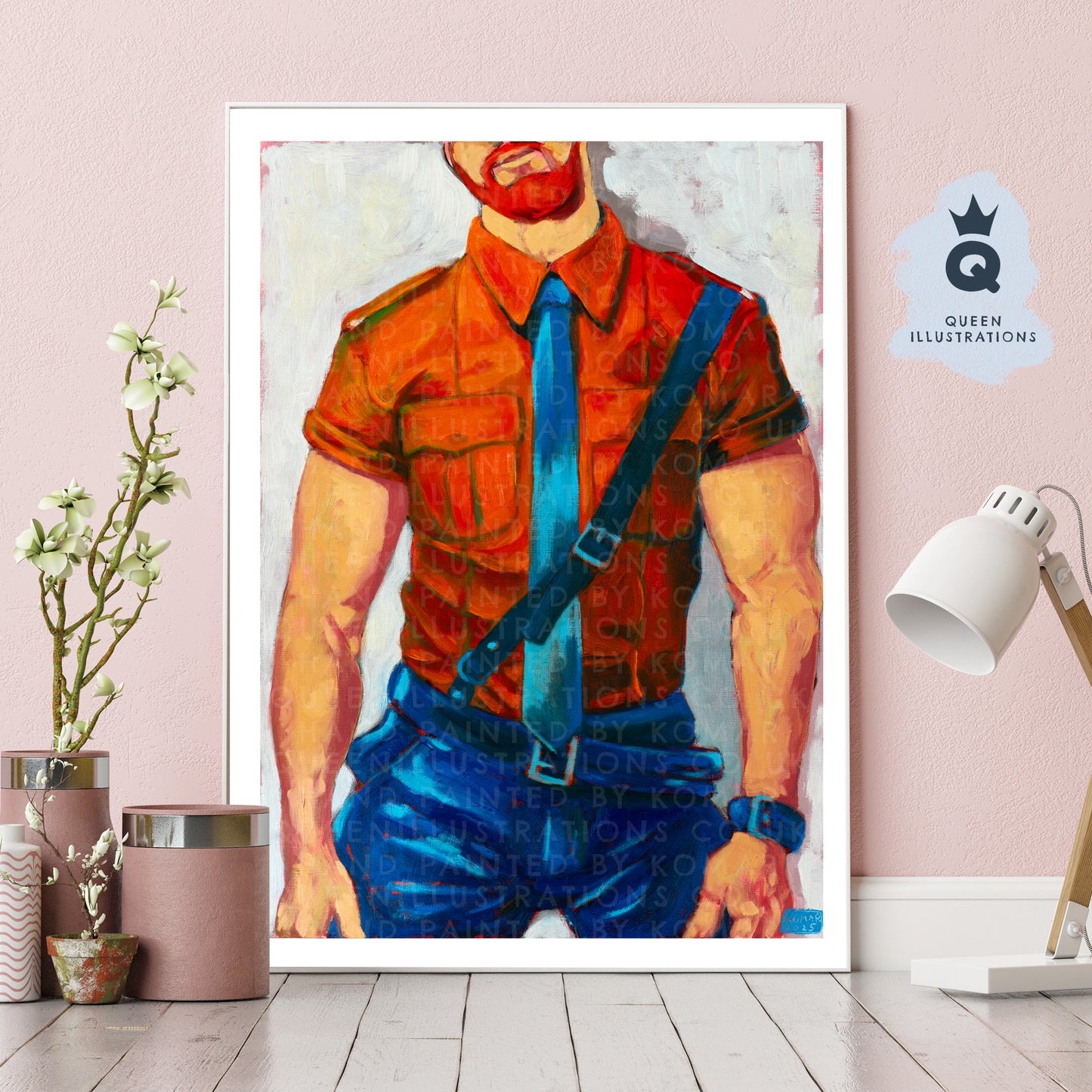 "GINGER WOLF" oil painting of a ginger man wearing an orange uniform