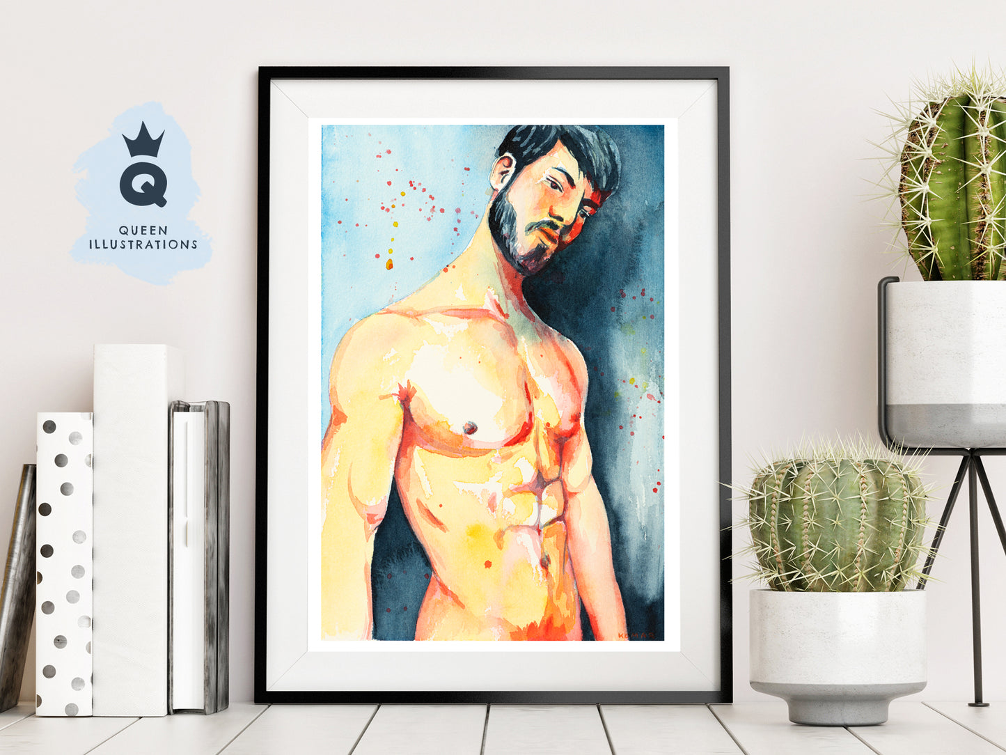 "HOT GUY", watercolour painting - Homoerotic Art Print