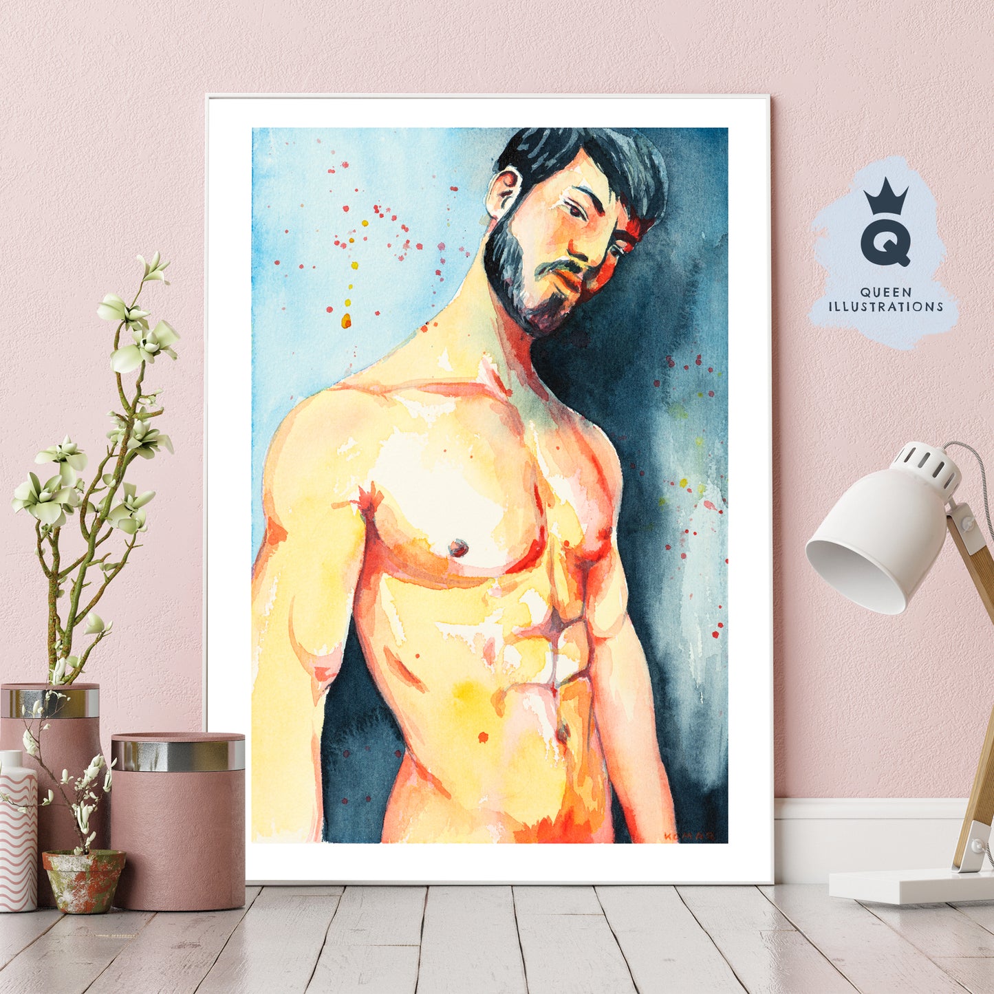 "HOT GUY", watercolour painting - Homoerotic Art Print