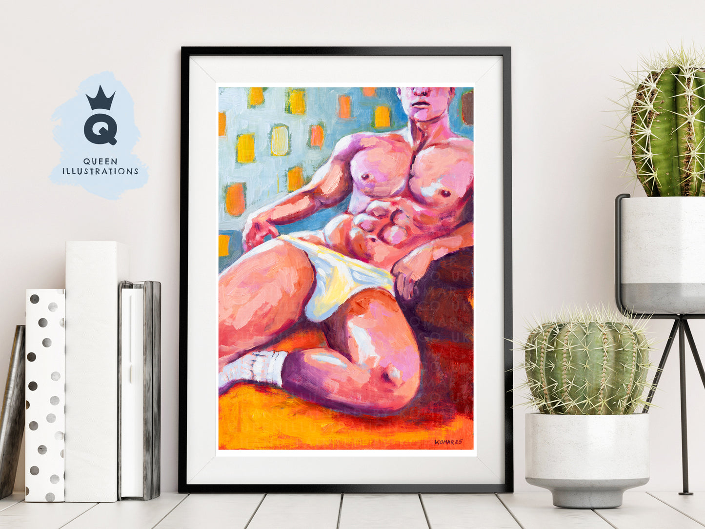 "IN MY BED" oil painting of a young sexy naked man- Homoerotic Art Print