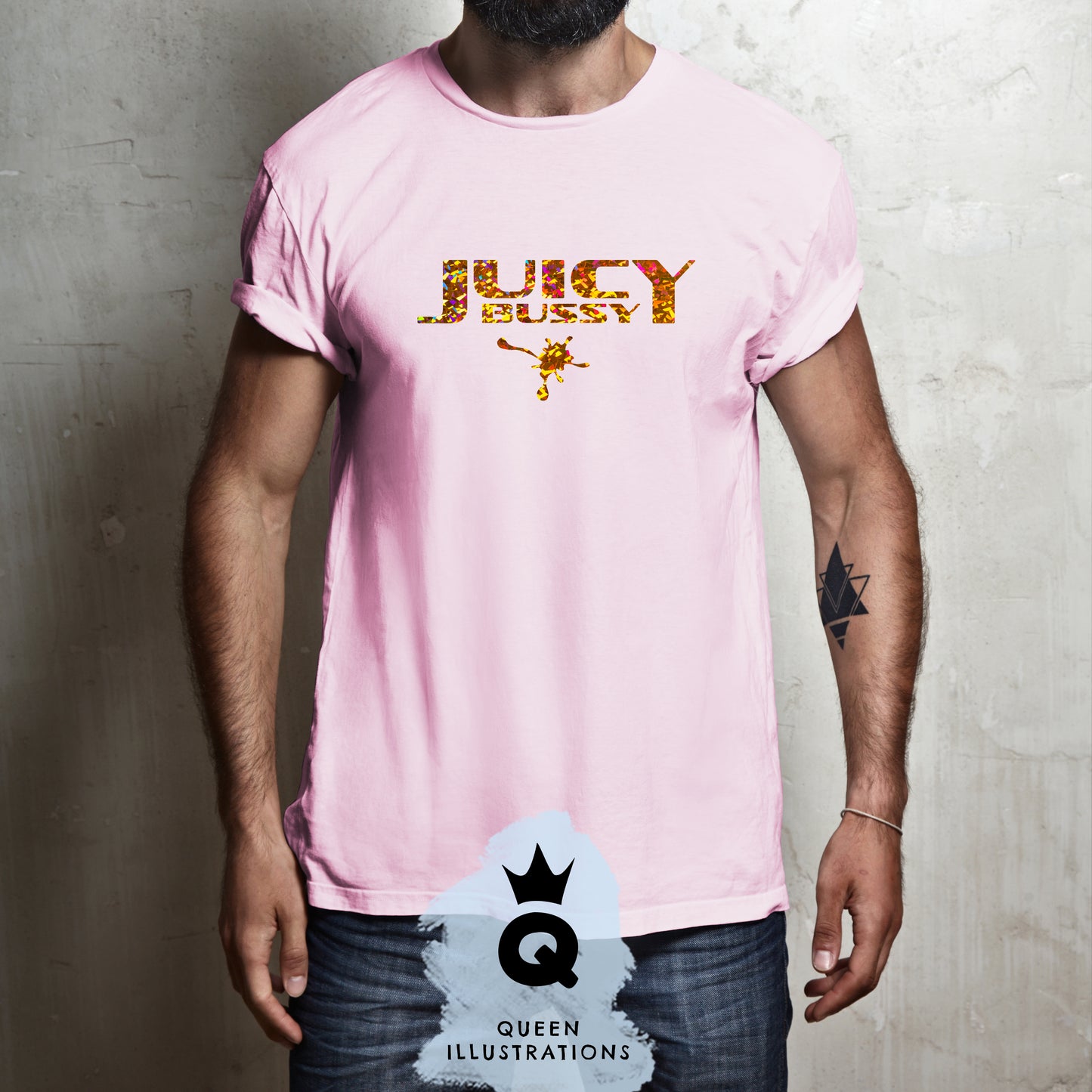 "JUICY BUSSY" in pink, gay T-shirt