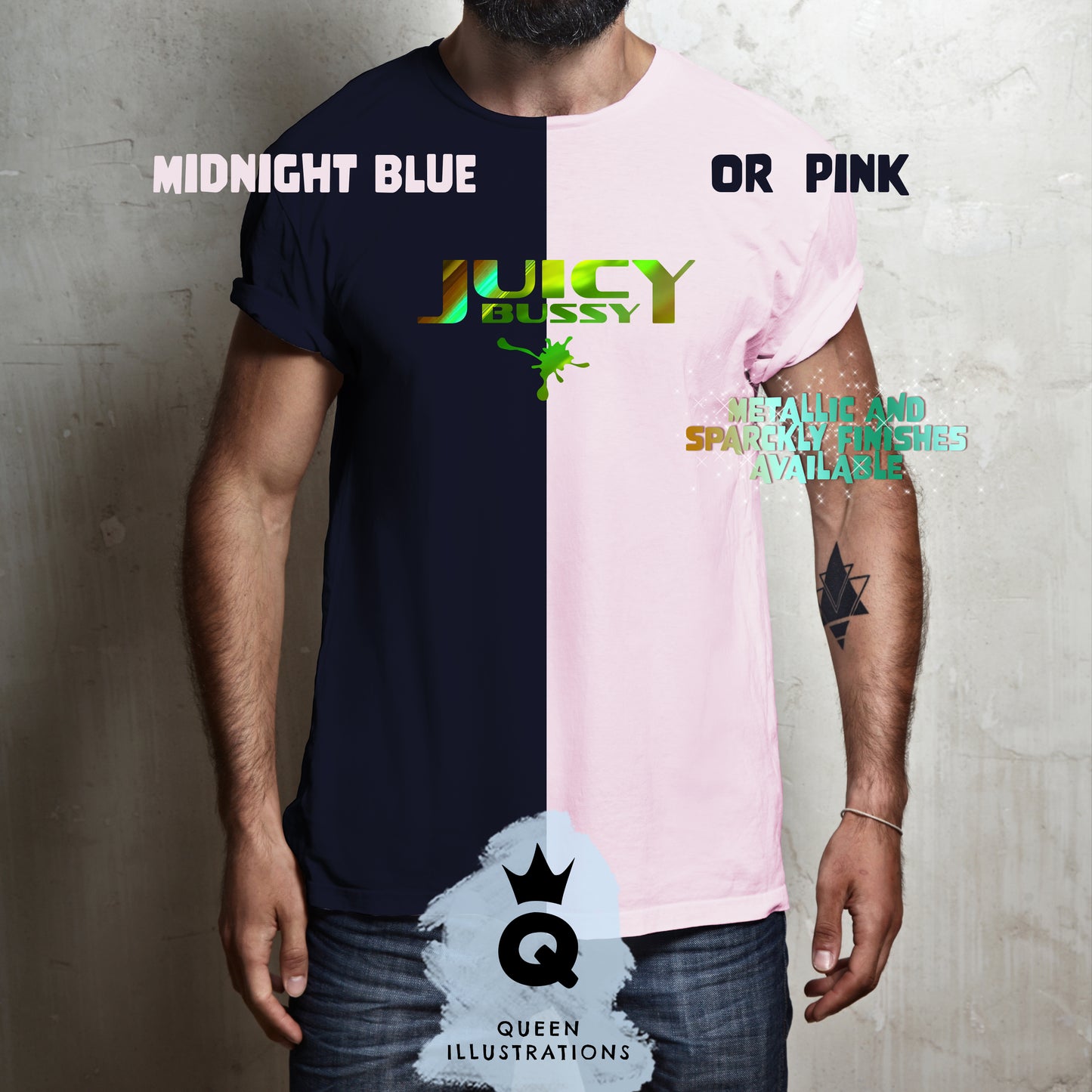 "JUICY BUSSY" in pink, gay T-shirt