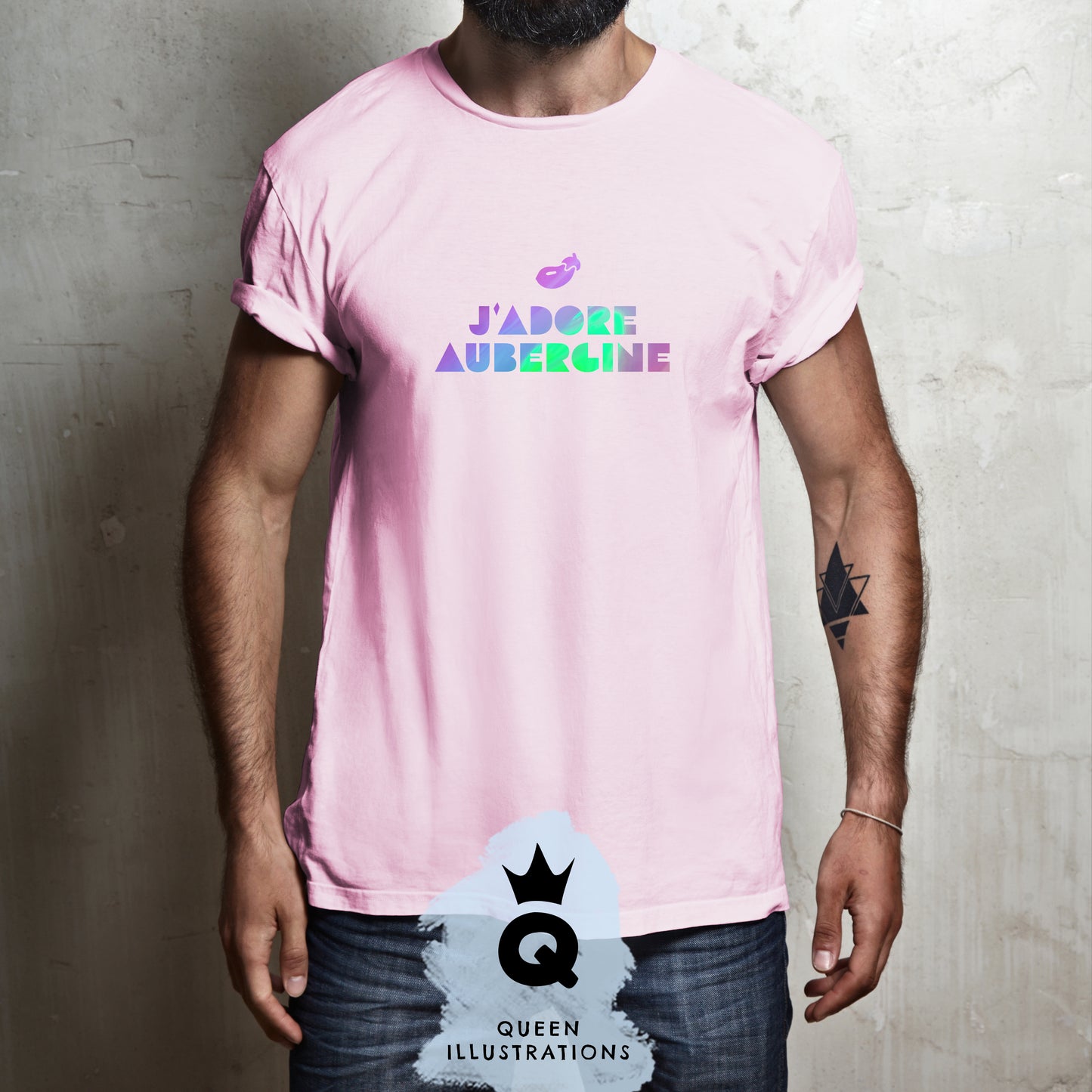 "J`ADORE AUBERGINE" in pink, gay T-shirt