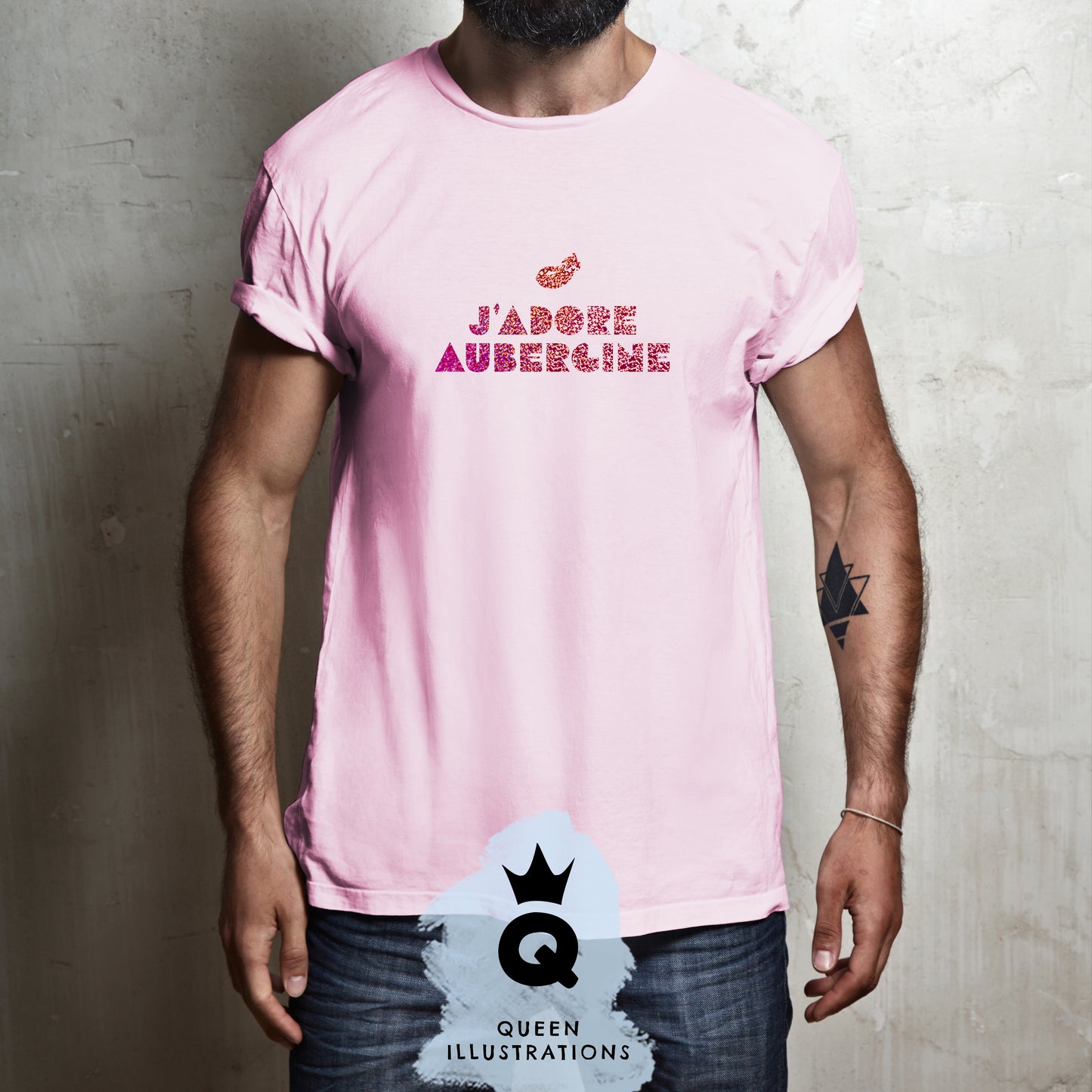 "J`ADORE AUBERGINE" in pink, gay T-shirt
