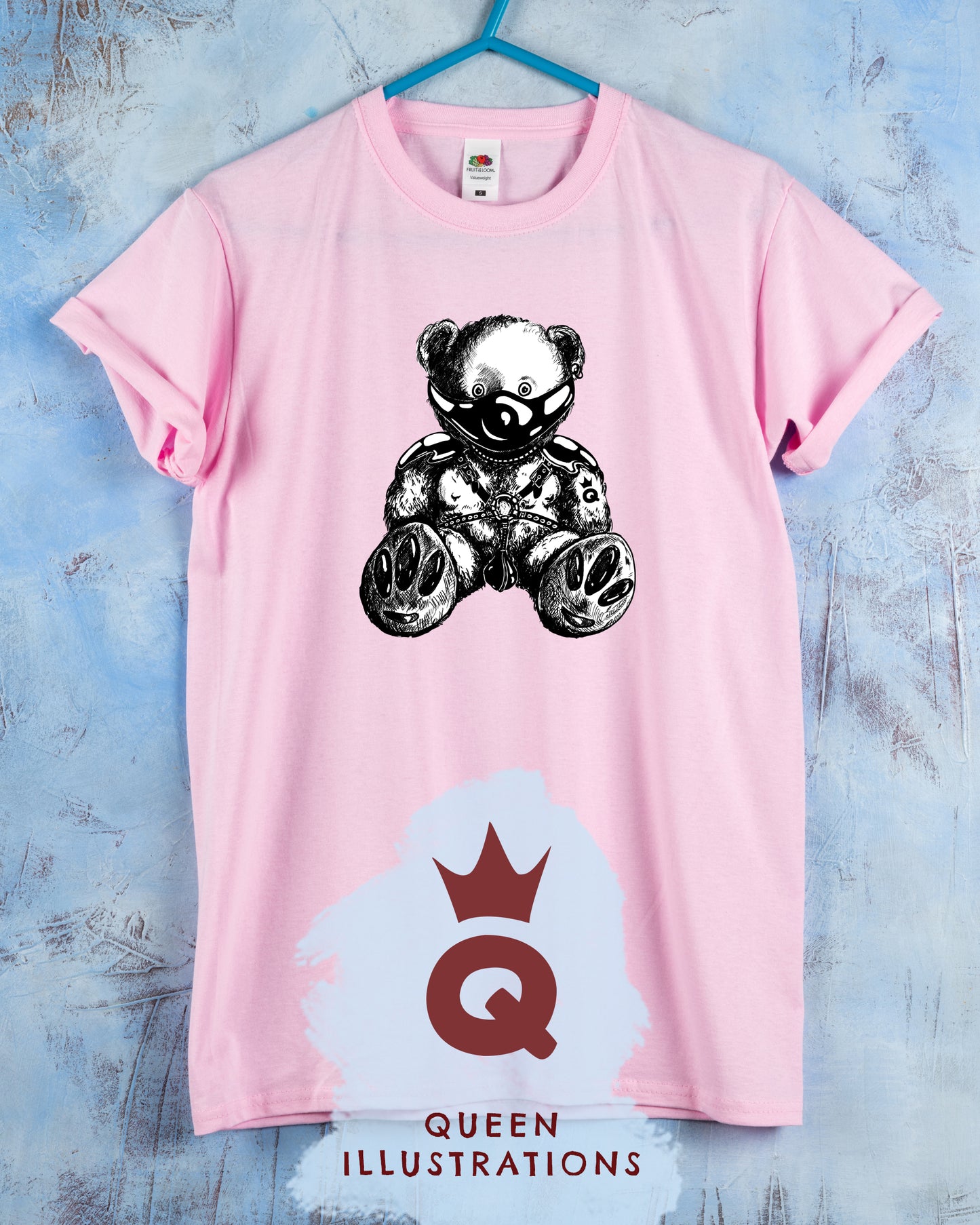 LEATHER BEAR - on pink, pure cotton T-shirt