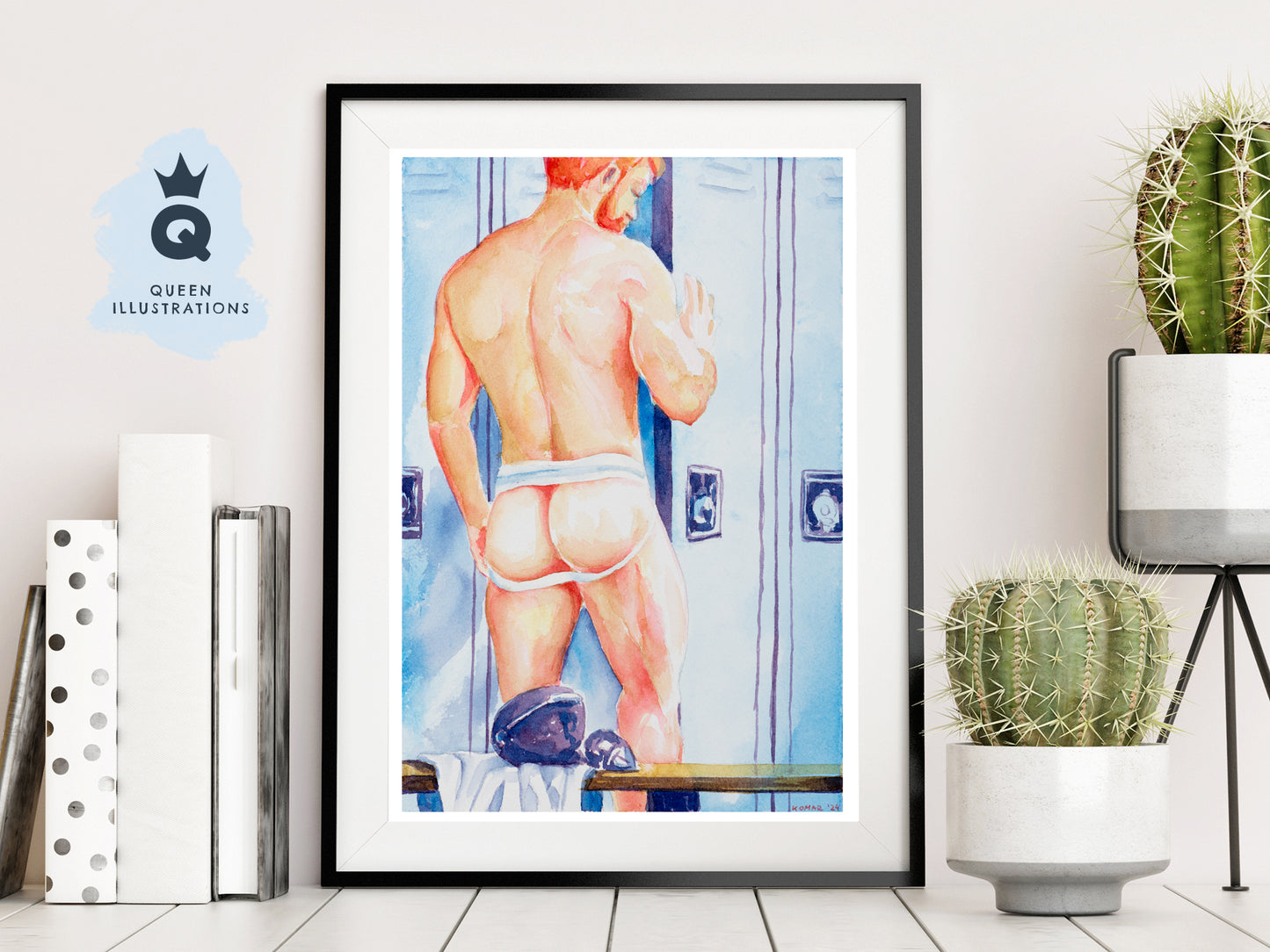 "LOCKER ROOM", watercolour painting - Homoerotic Art Print