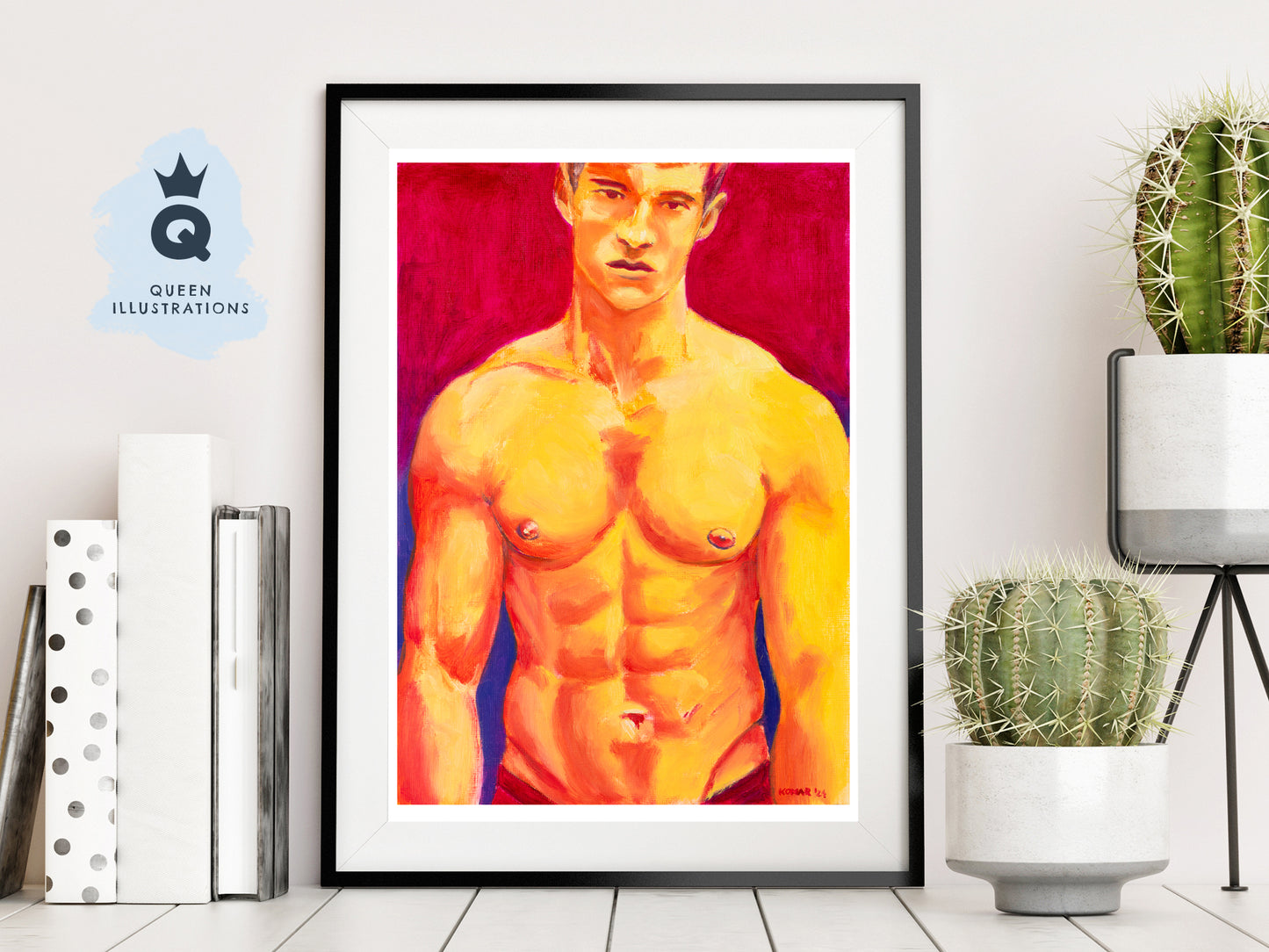 MALIBU SUNSET, contemporary oil painting of a young man - Homoerotic Art Print (Copy) (Copy)