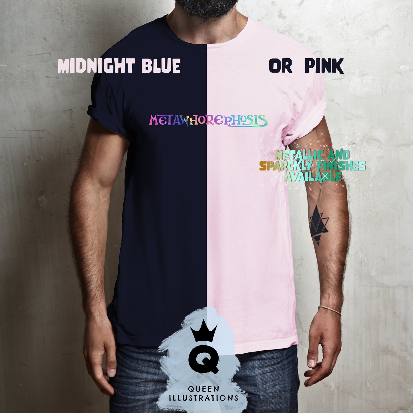 "METAWHOREPHOSIS" in midnight blue, gay T-shirt