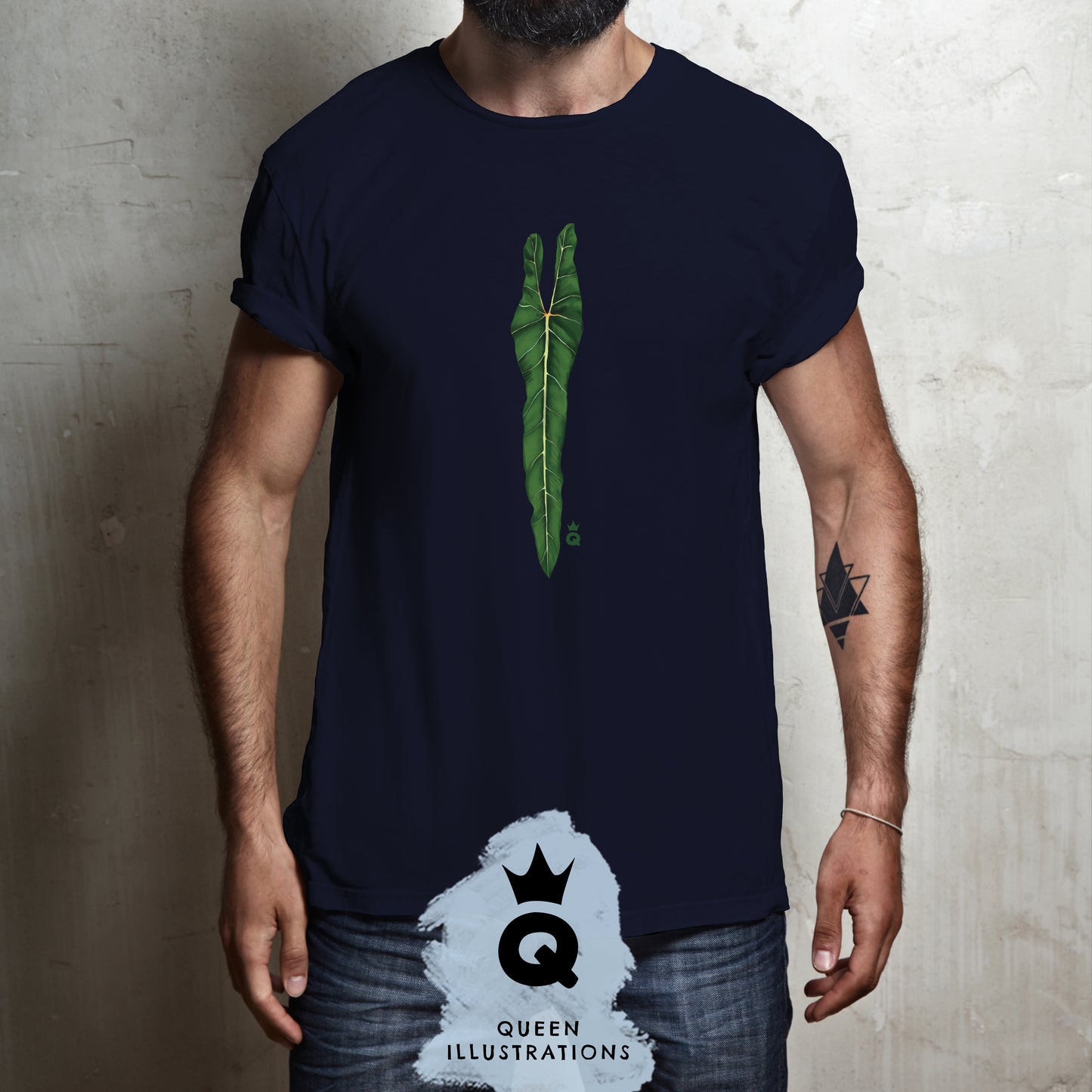 "PHILODENDRON SPIRITUS SANCTI" in midnight blue, gay T-shirt