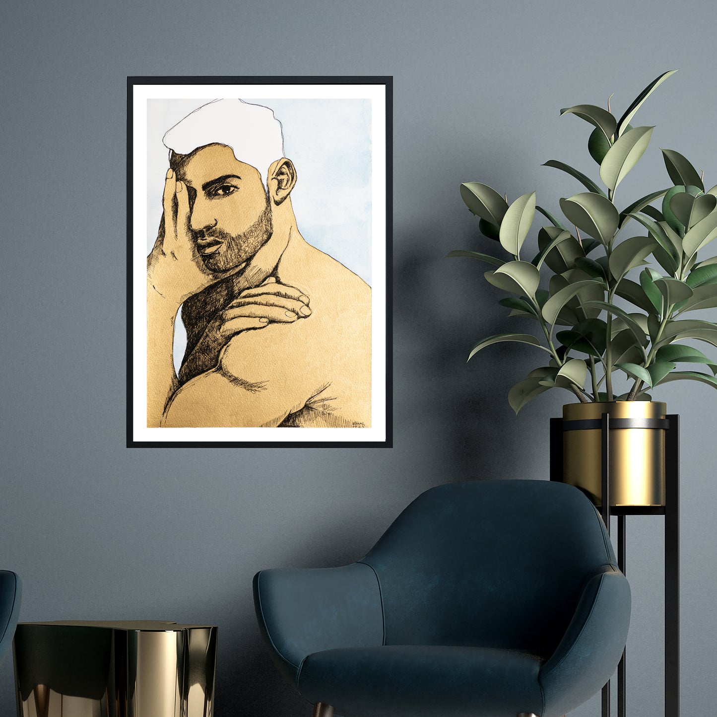 gay art, original hand painted watercolours , finished with gold , you can find more gay art in my gay gift shop