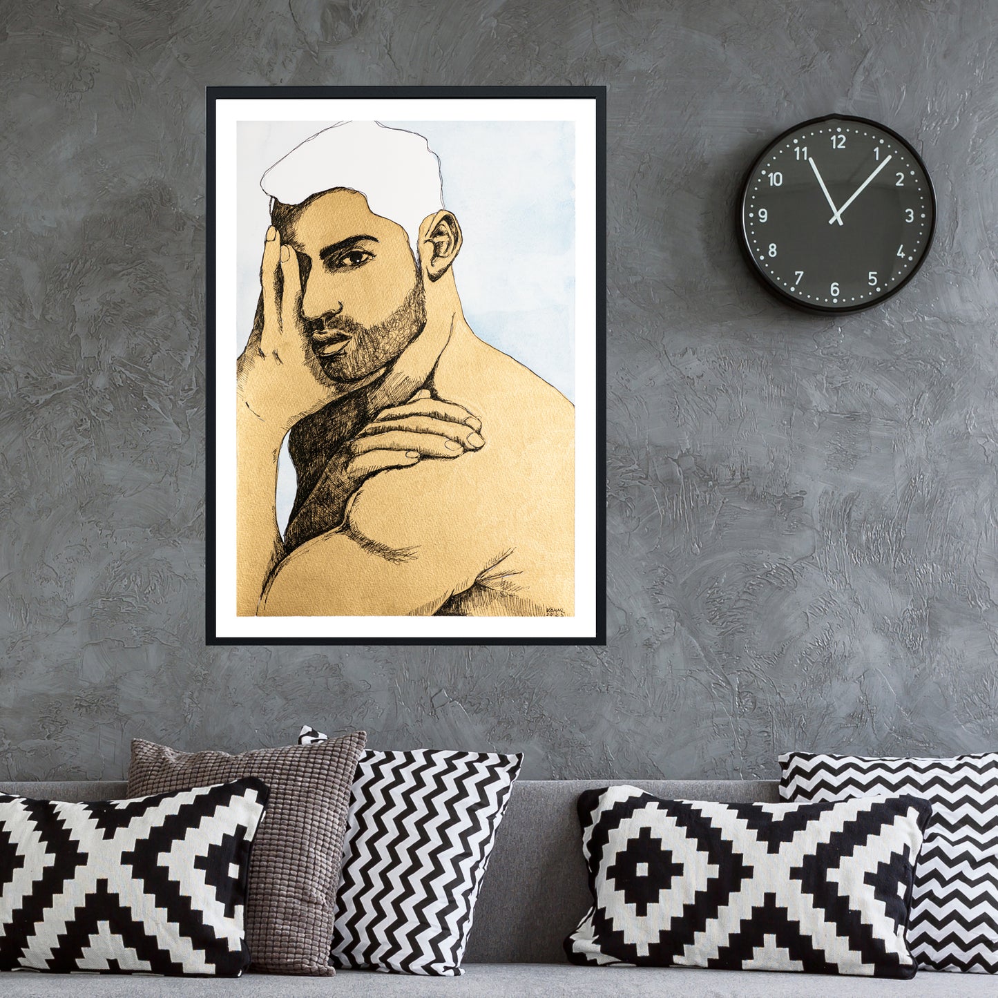 gay art, original hand painted watercolours , finished with gold , you can find more gay art in my gay gift shop