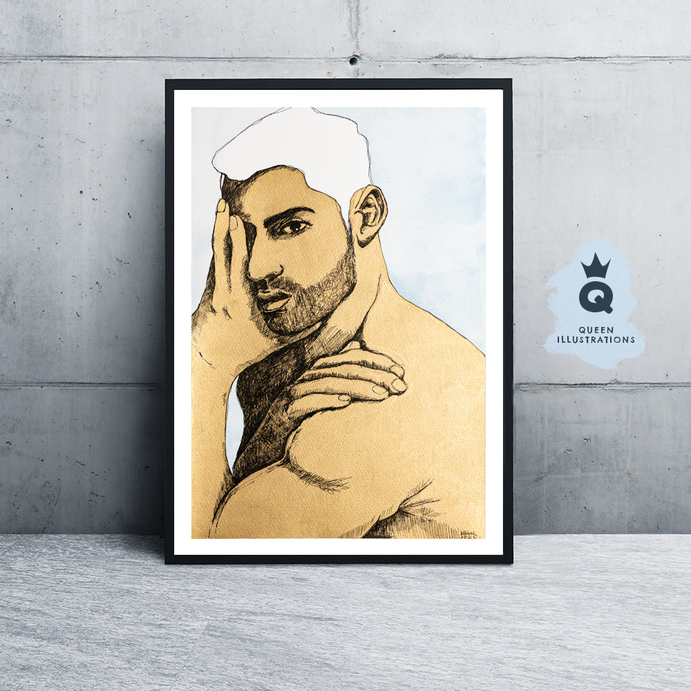 gay art, original hand painted watercolours , finished with gold , you can find more gay art in my gay gift shop