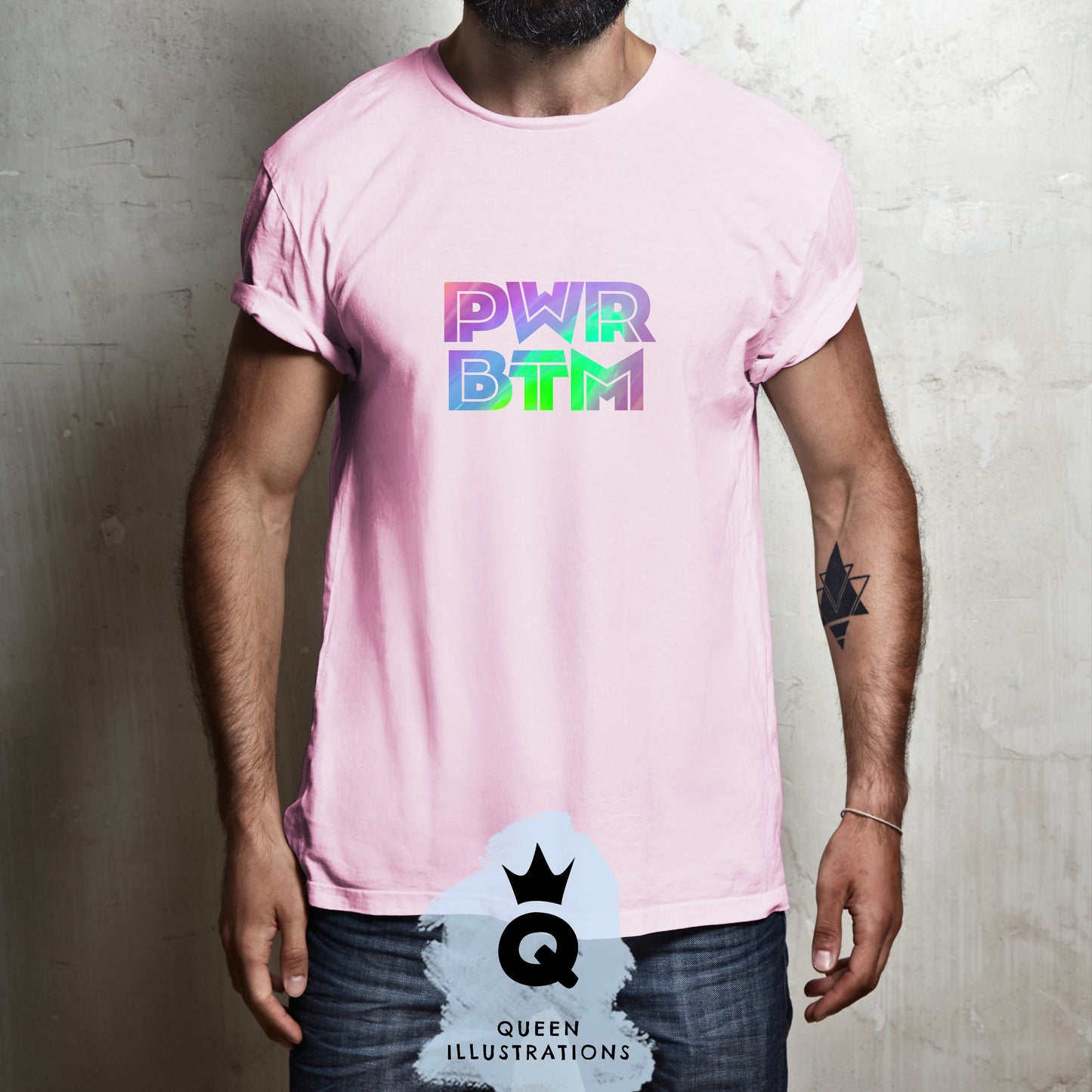 "PWR BTM" POWER BOTTOM in pink, gay T-shirt