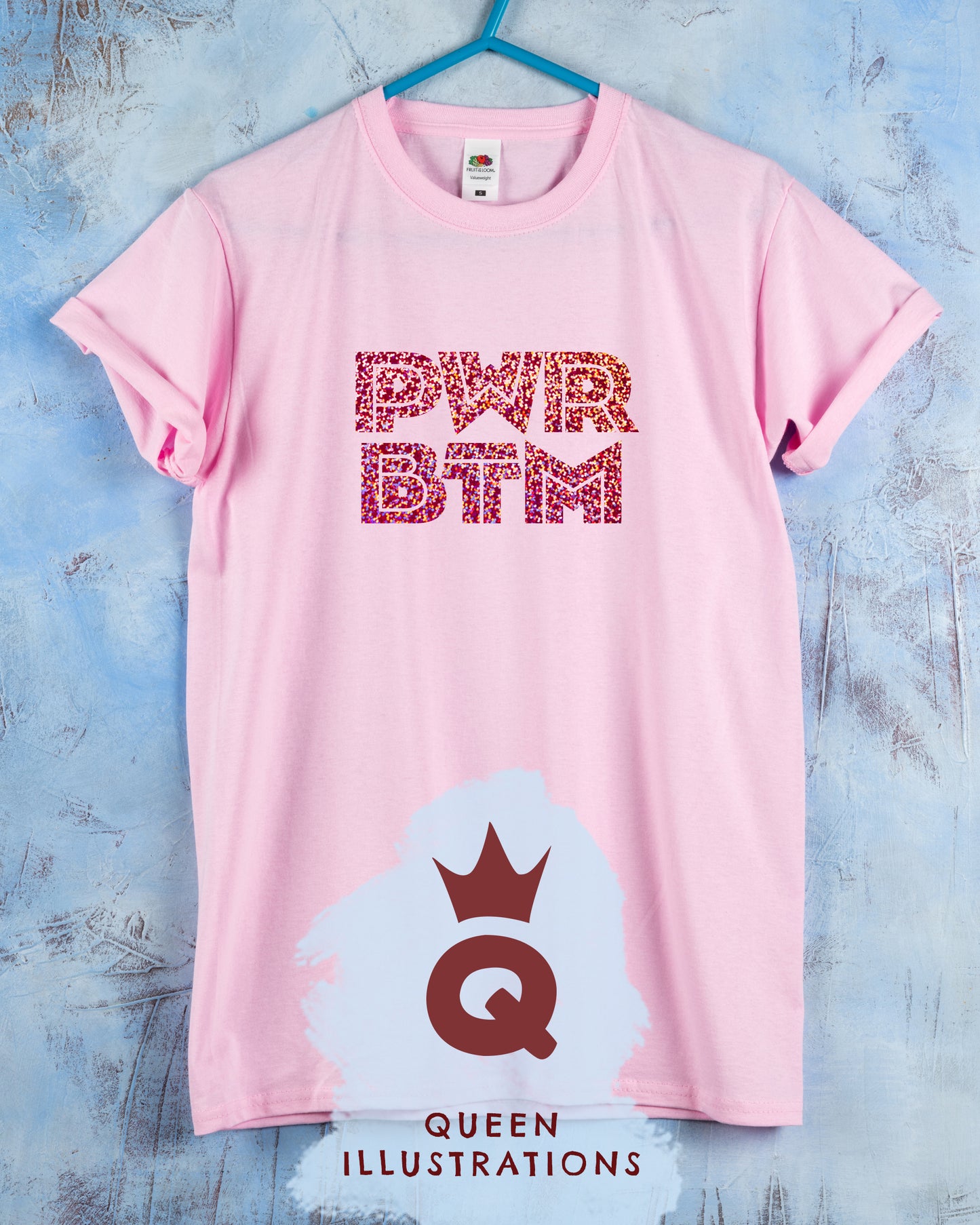 "PWR BTM" POWER BOTTOM in pink, gay T-shirt