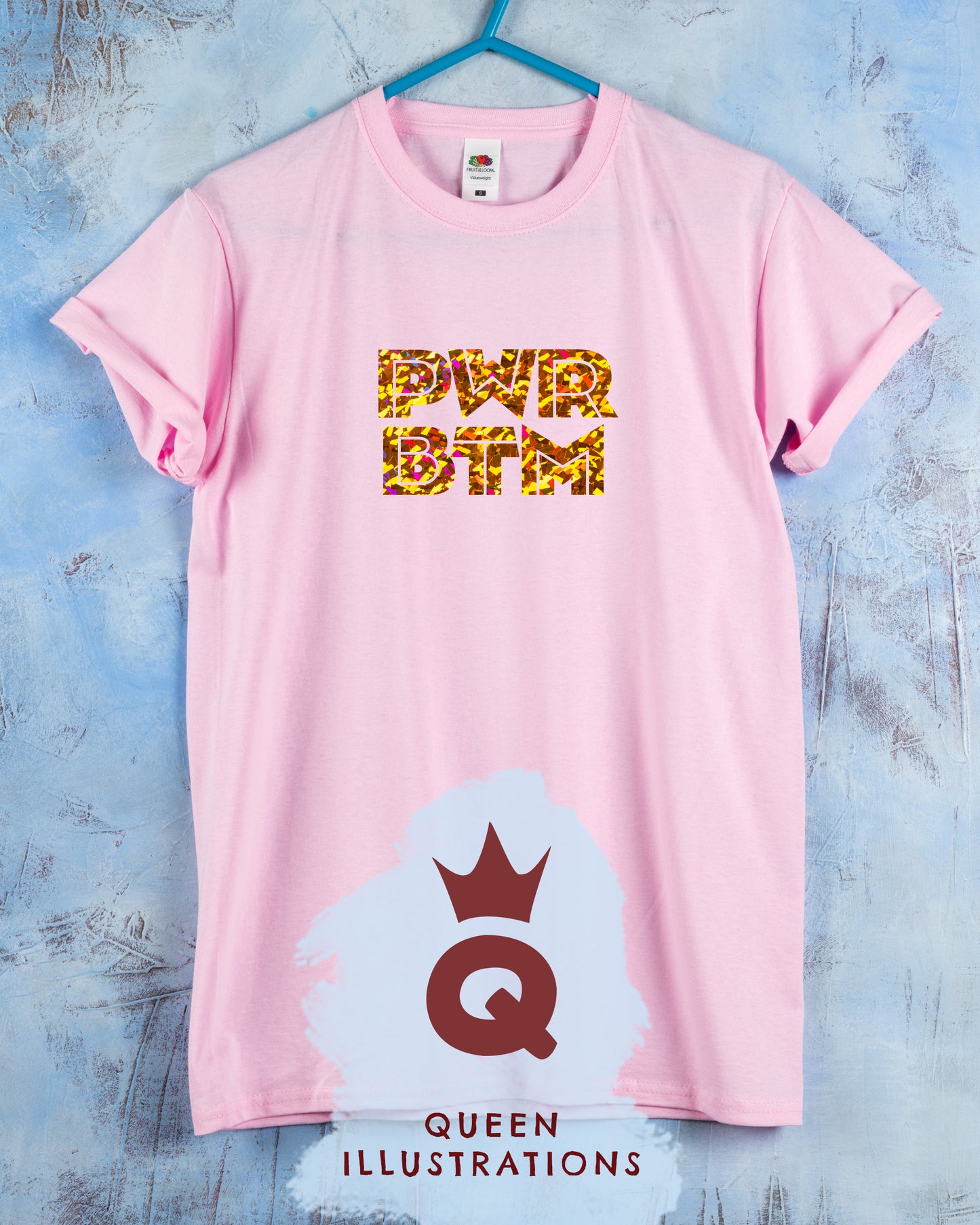 "PWR BTM" POWER BOTTOM in pink, gay T-shirt