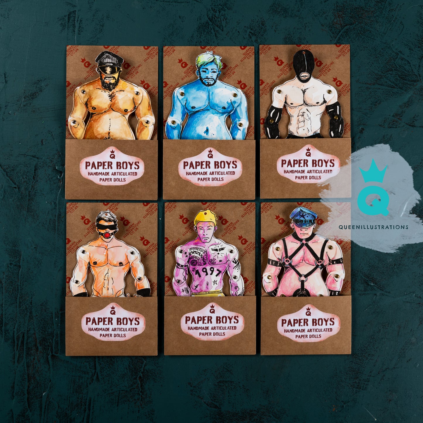 handmade articulated paper dolls for gay, hot and sexy naked guys, perfect as a gift or a collectable art piece