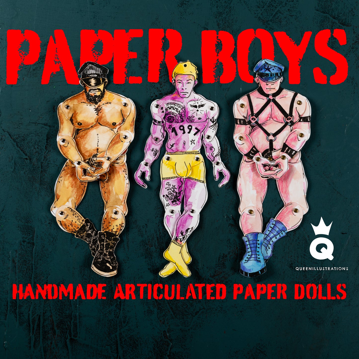 handmade articulated paper dolls for gay, hot and sexy naked guys, perfect as a gift or a collectable art piece