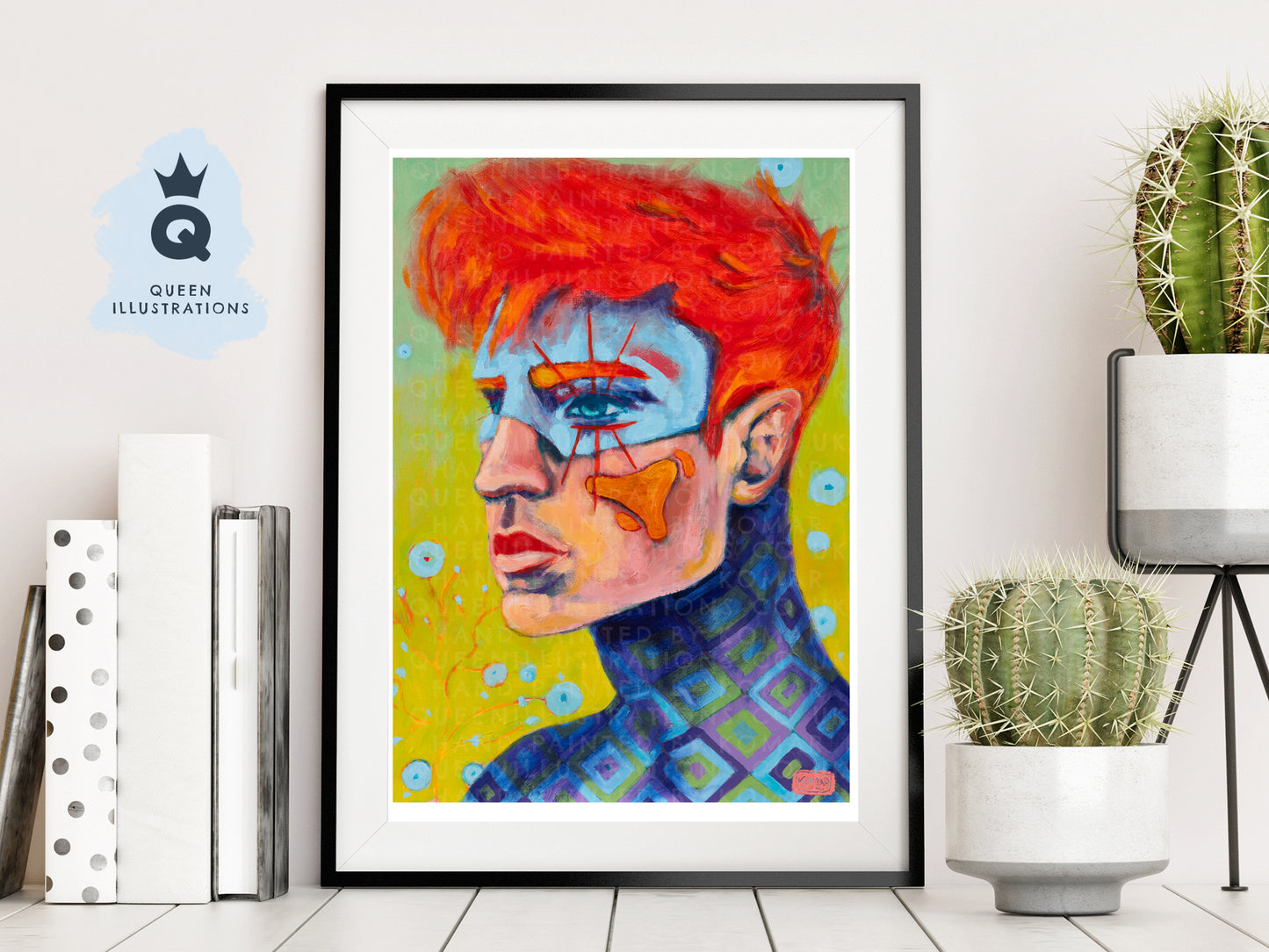 "RETRO GINGER" Romantic, fantasy portrait of a young ginger man with flowers and 70's pattern.