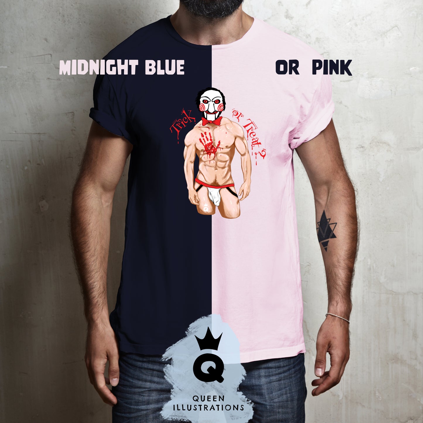 "BILLY THE PUPPET" in midnight blue, gay T-shirt