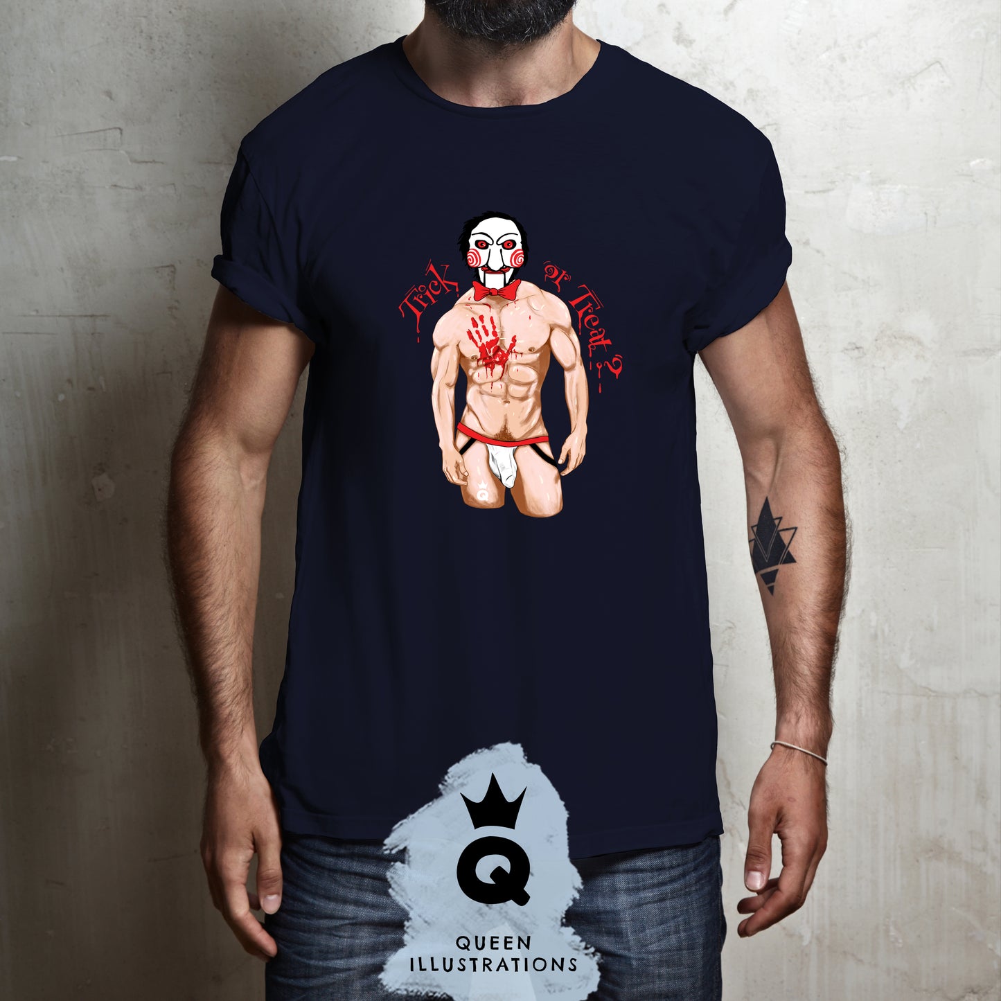 "BILLY THE PUPPET" in midnight blue, gay T-shirt
