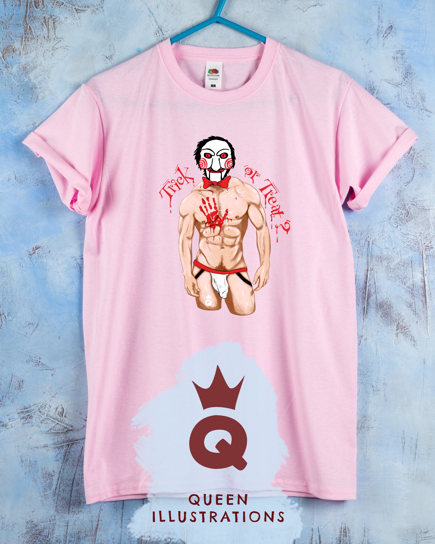 cute gay pink t-shirt for Halloween, gay horror, Billy the puppet