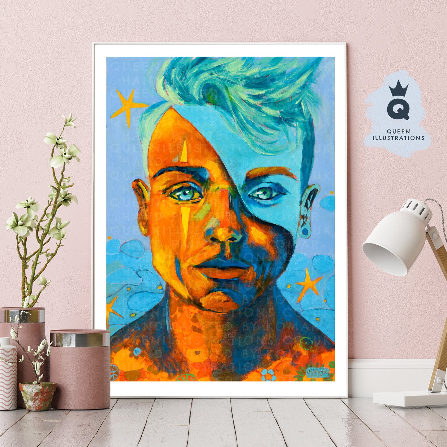 "STAR BOY" Romantic, fantasy portrait of a young man with flowers and stars.