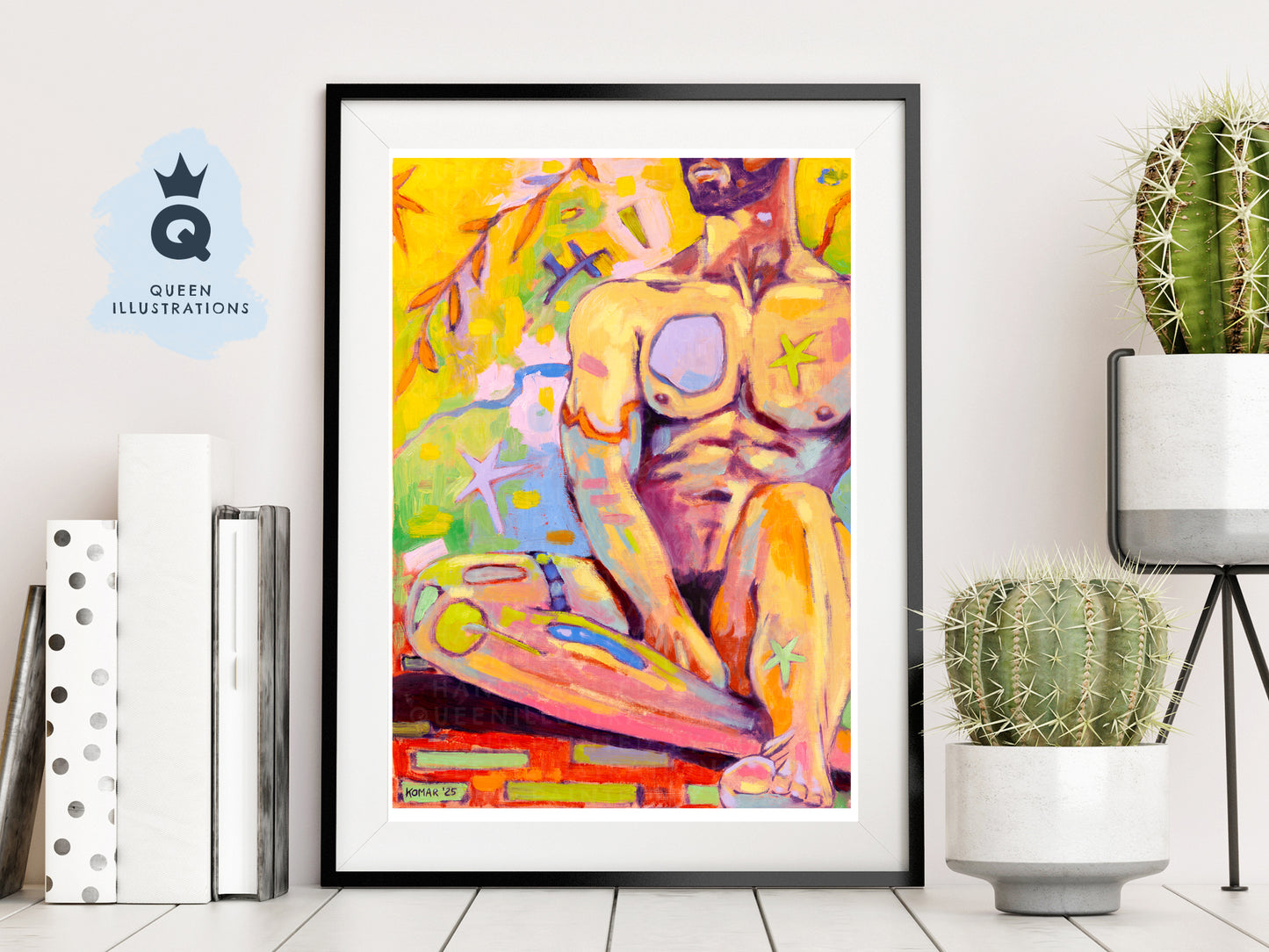 "SUMMER IN MY GARDEN", contemporary oil painting of a young naked man,