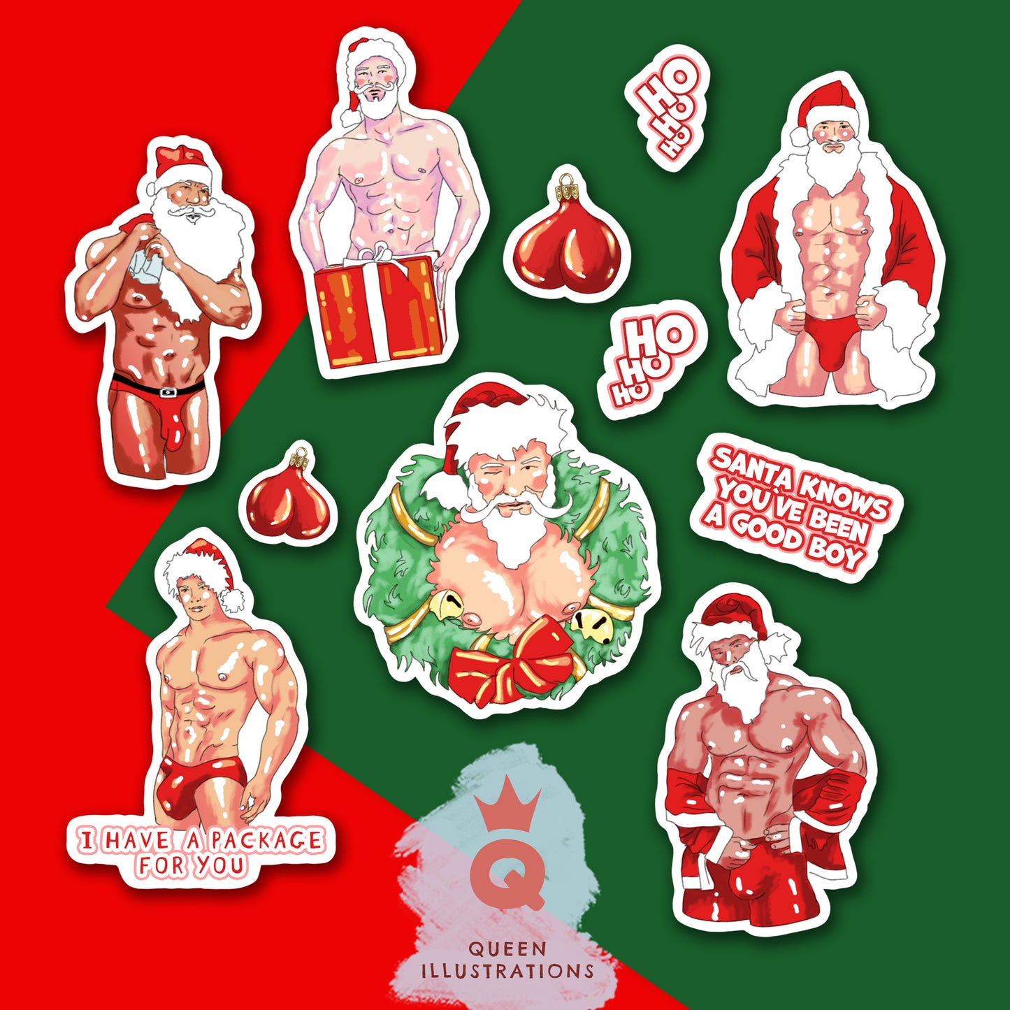 GAY SANTA, Christmas stickers, sexy Santa waterproof vinyl stickers