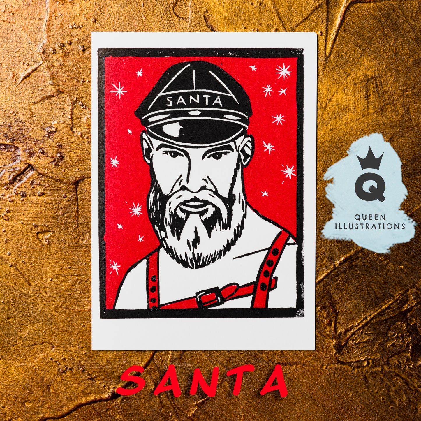 Gay Christmas cards, traditional hand made linocut printed cards, fun and funny, rude cards for gay Christmas, alternative Christmas cards, fun gift ideas