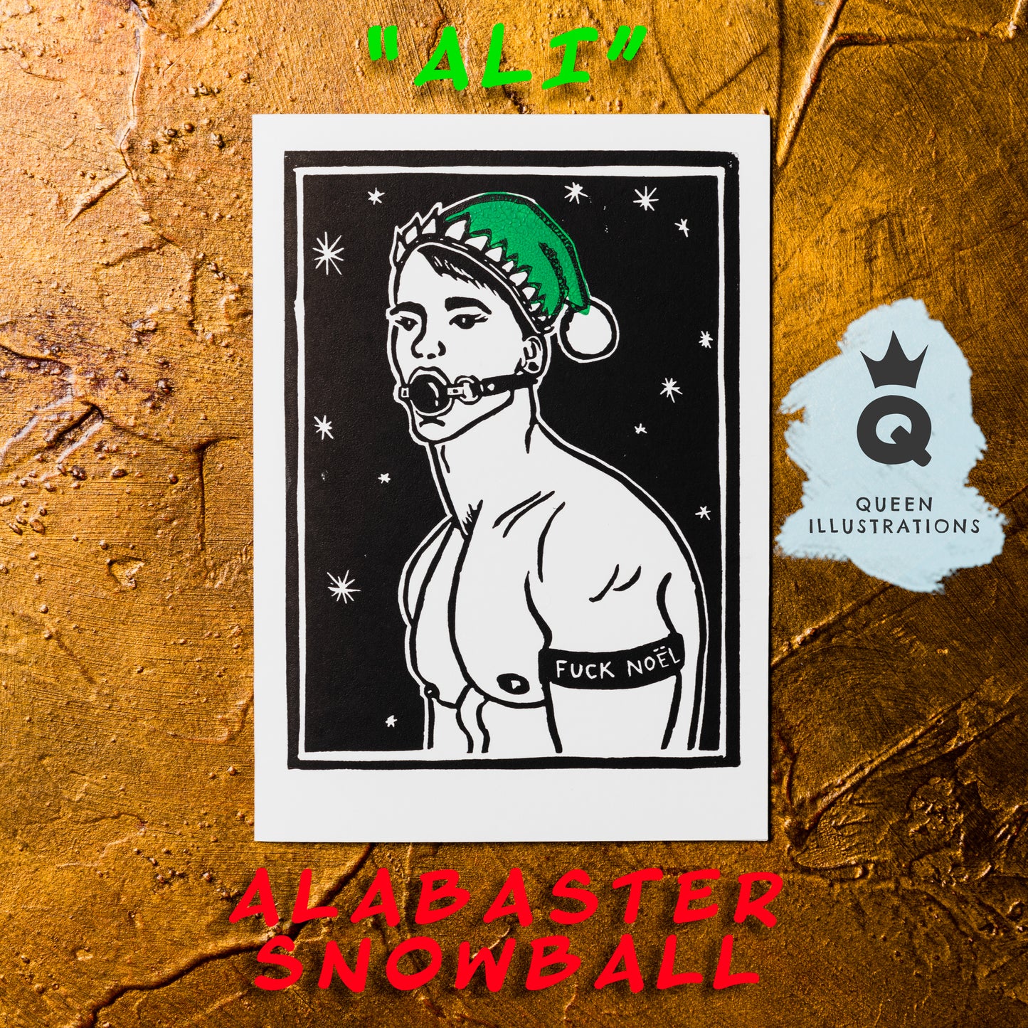 Gay Christmas cards, traditional hand made linocut printed cards, fun and funny, rude cards for gay Christmas, alternative Christmas cards, fun gift ideas
