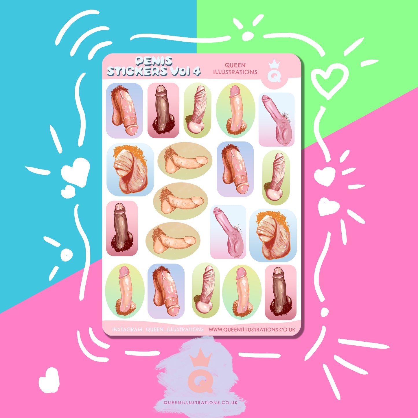 Penis stickers, gay sticker sheet, fun gay erotic art, cock, dick stickers