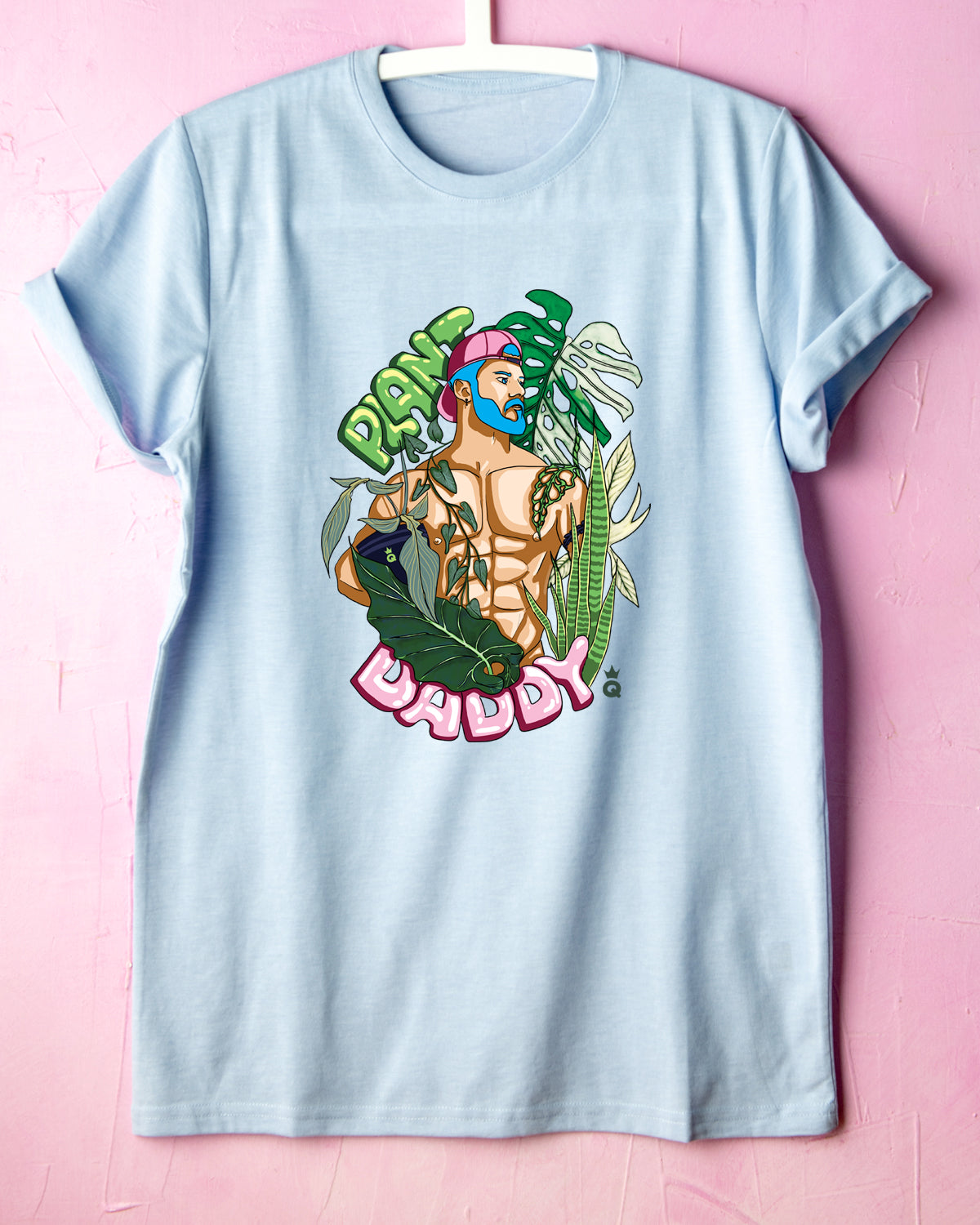 plant daddy, blue T-shirt, cute design for a gay plant daddy