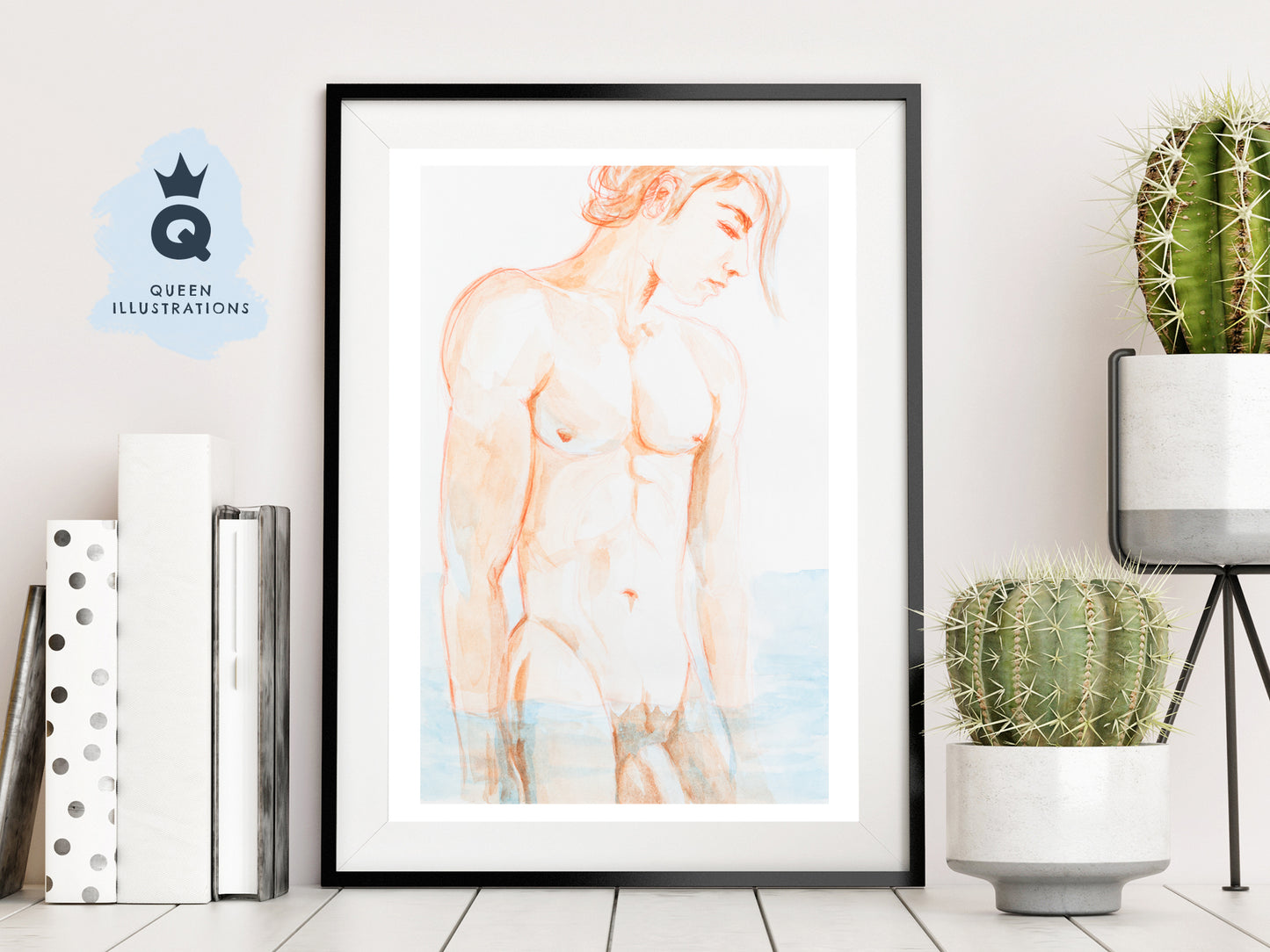 gay art, nude male body, watercolour painting, gay gift ideas,