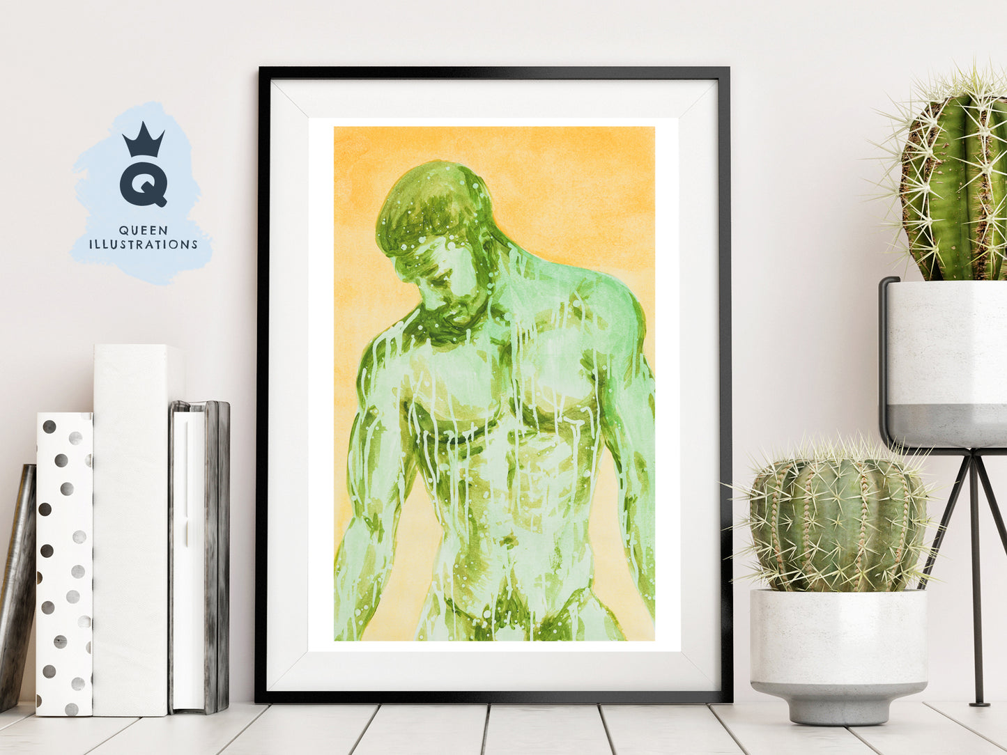 gay art, nude male body, watercolour painting, gay gift ideas,
